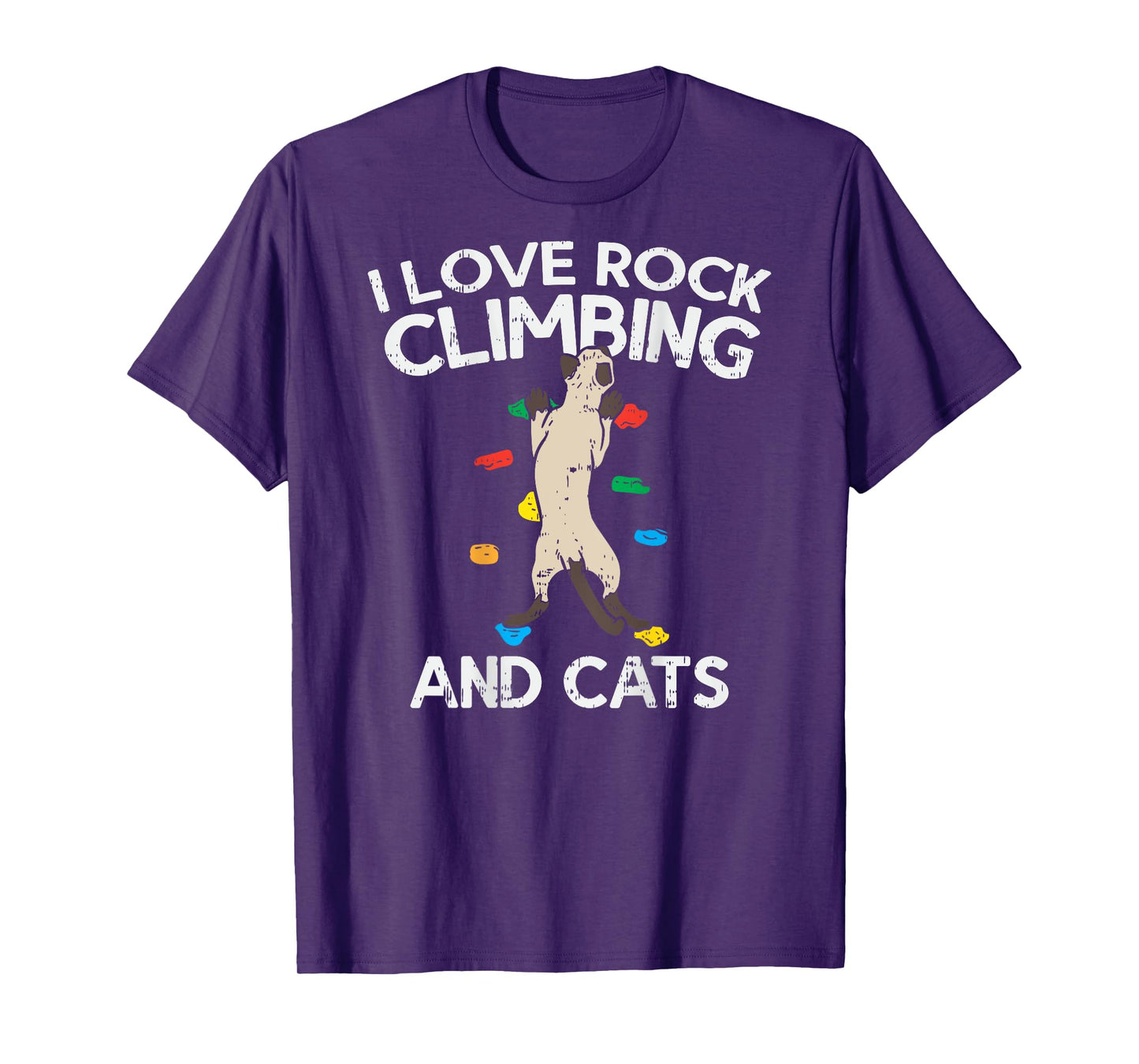 I Love Rock Climbing & Cats (on back) Cute Climbing T-Shirt