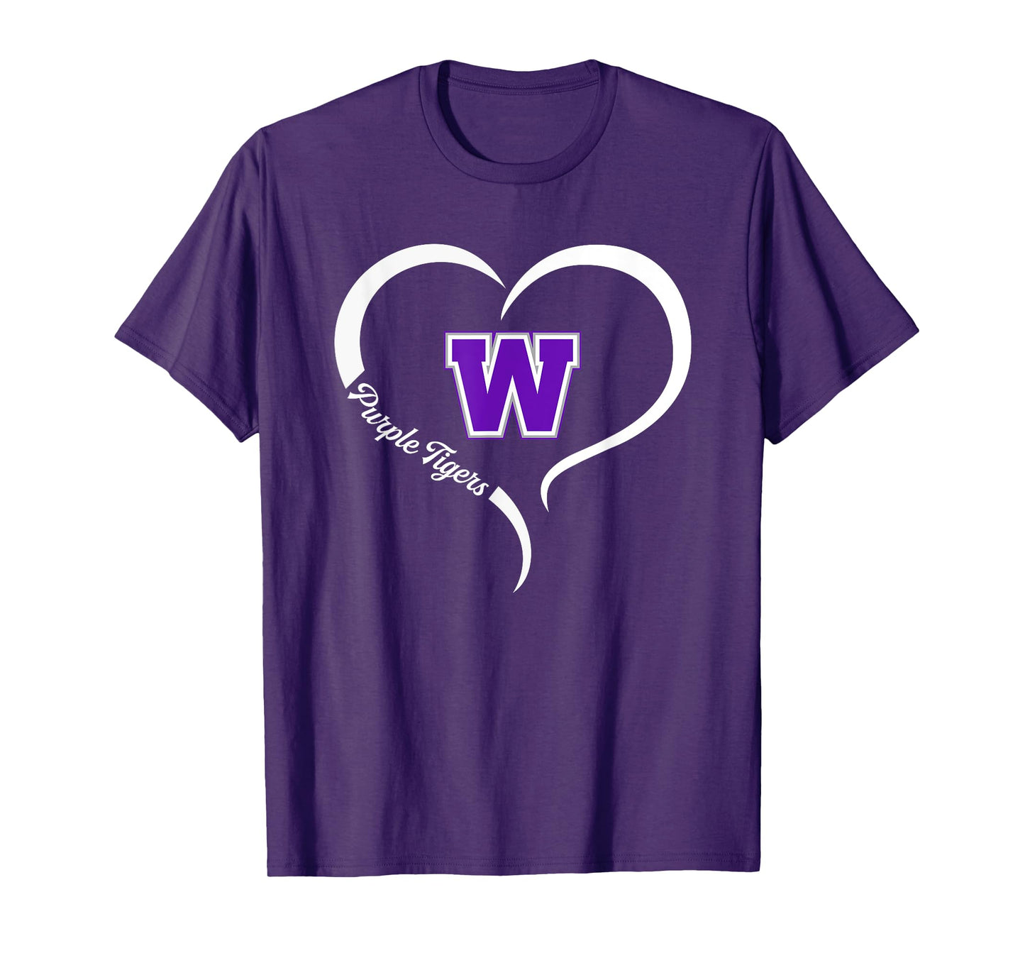 Watertown Purple Tigers Logo Half Heart Slogan HS T-Shirt