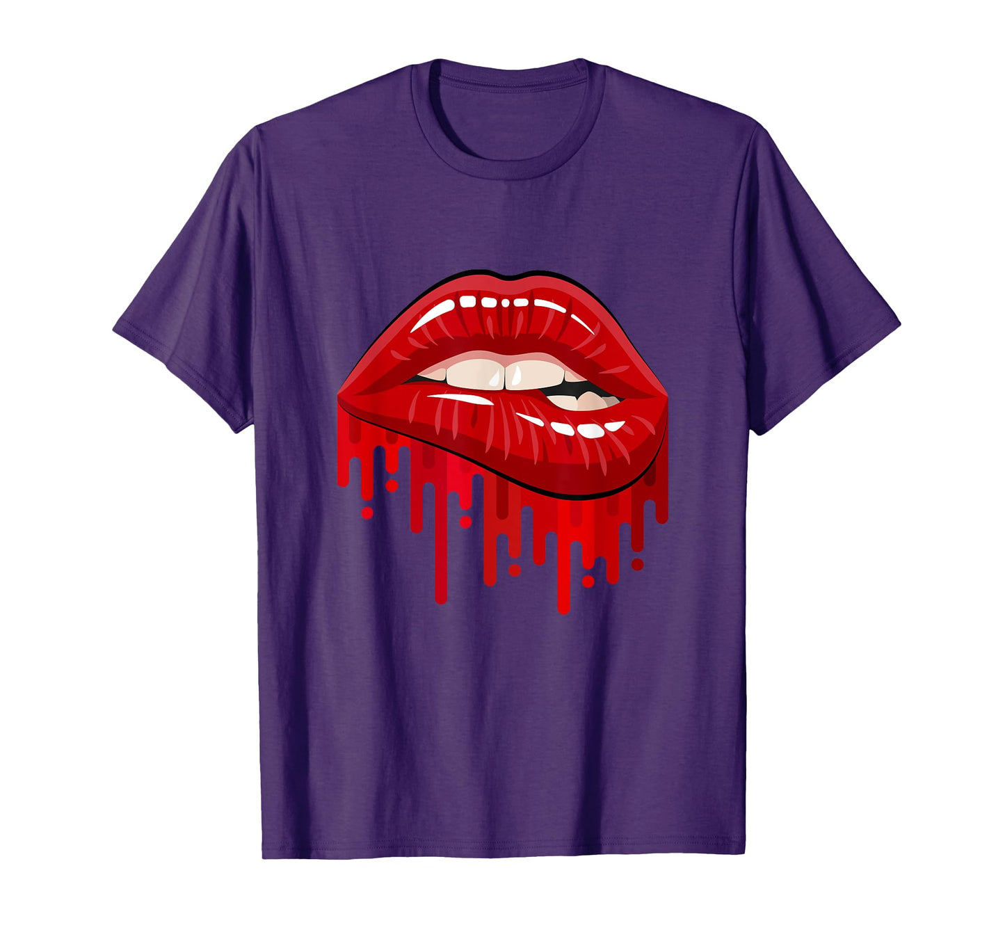 Cool Men's Women's Bold Red Biting Lips Graphic Short Sleeve T-Shirt