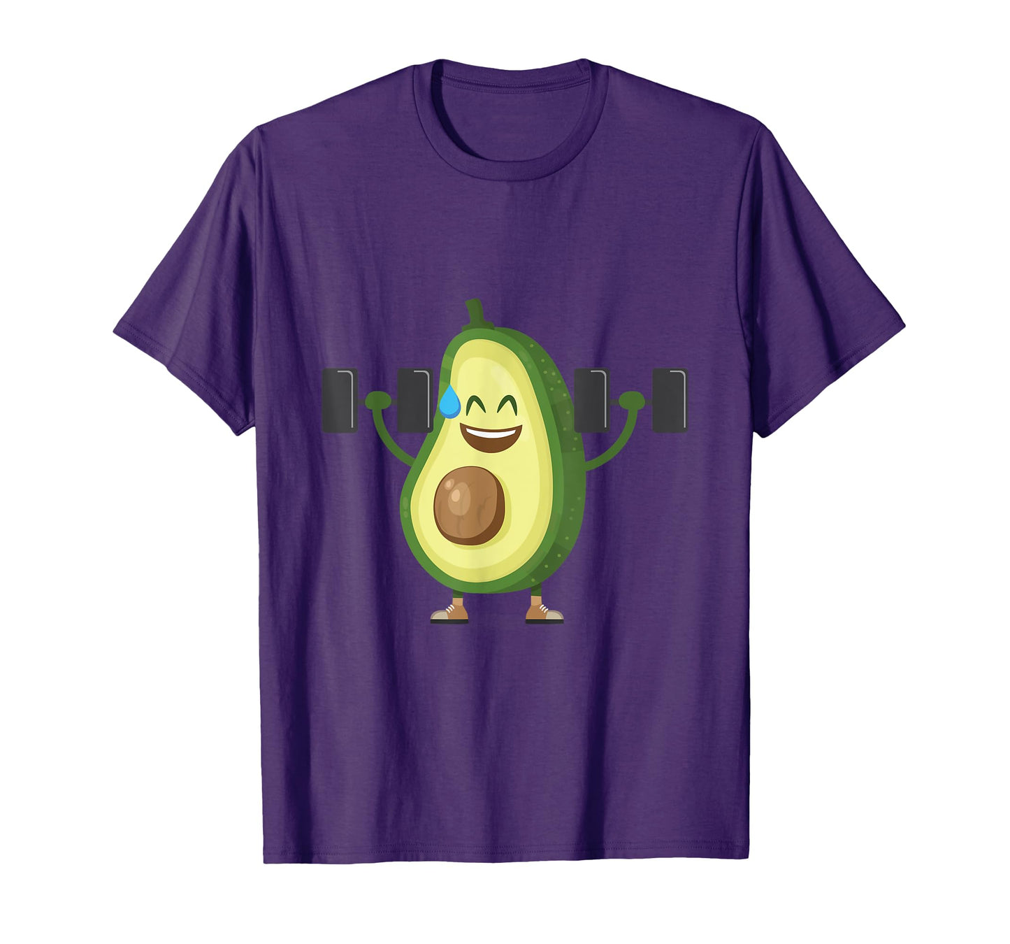 Happy Avocado Lifting Weights Workout, Funny Cartoon T-Shirt