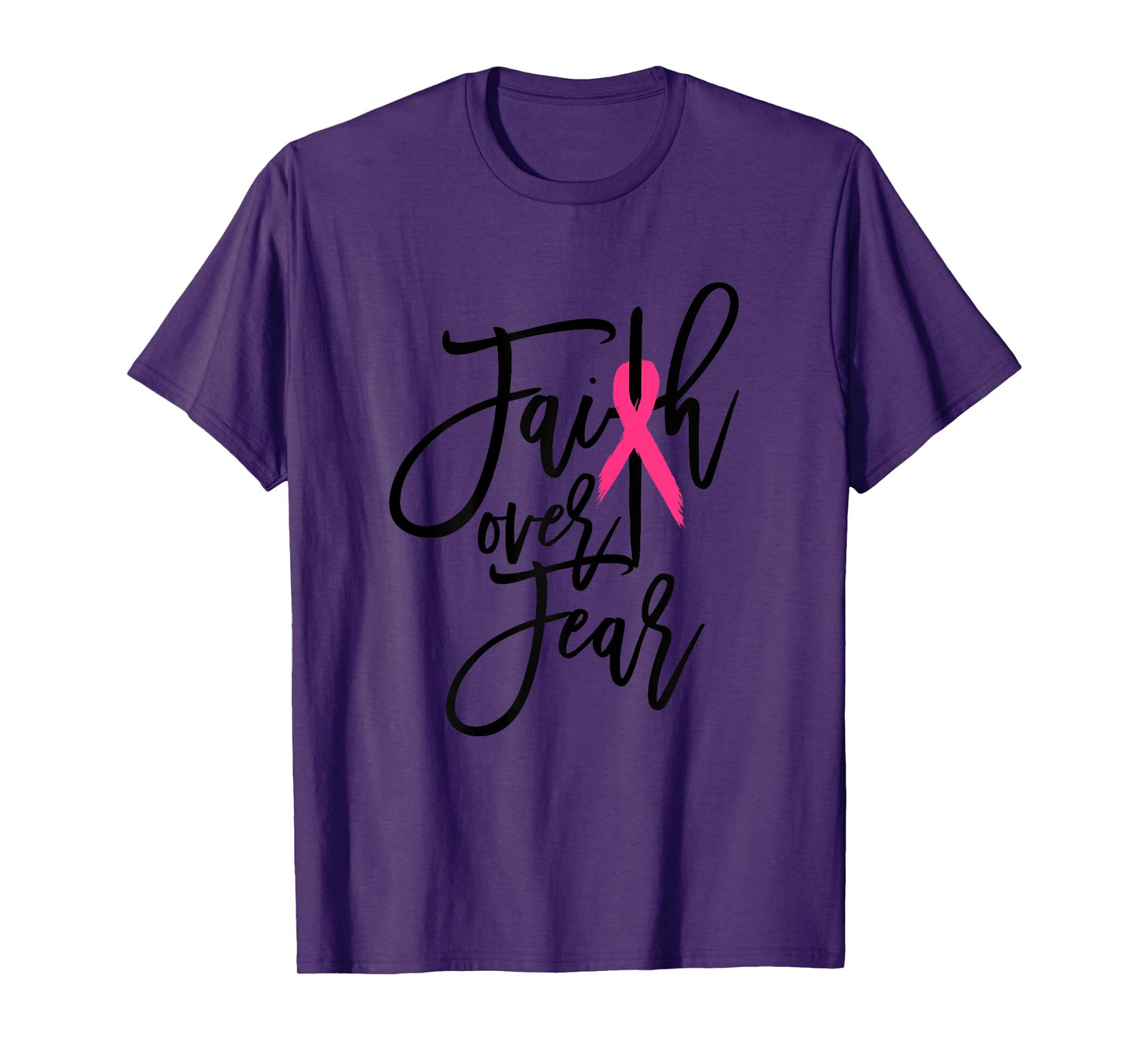 Faith Over Fear Cross Breast Cancer Awareness Christian T-Shirt