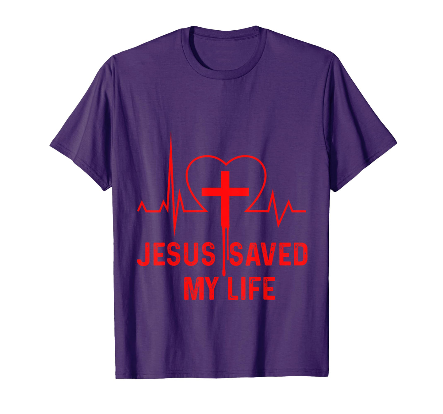Jesus Saved My Life Heartbeat Cross Crucifix Religion Church T-Shirt