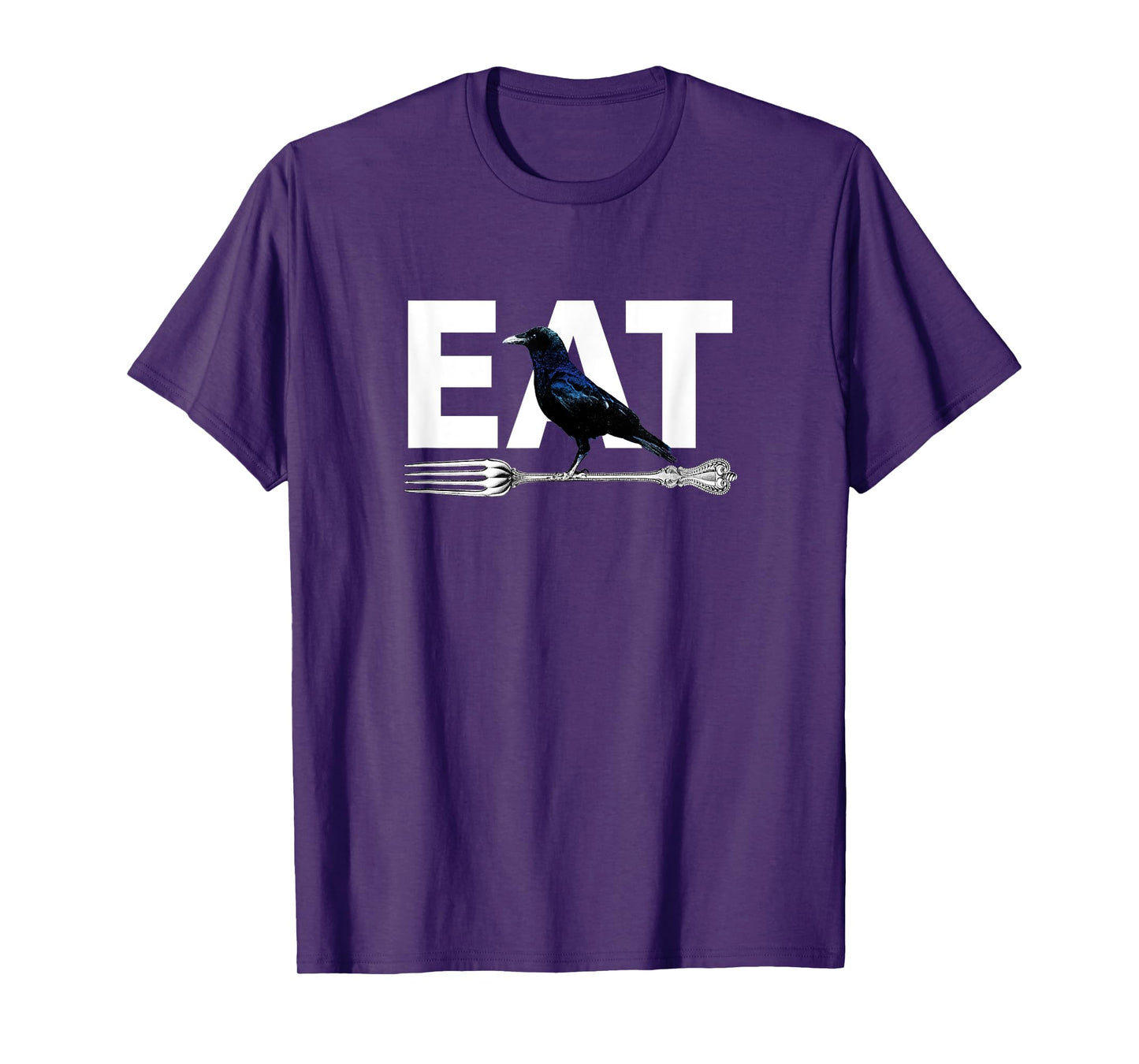 Eat Crow Humor | Black & Blue Crow & Silver Fork Funny Sorry T-Shirt