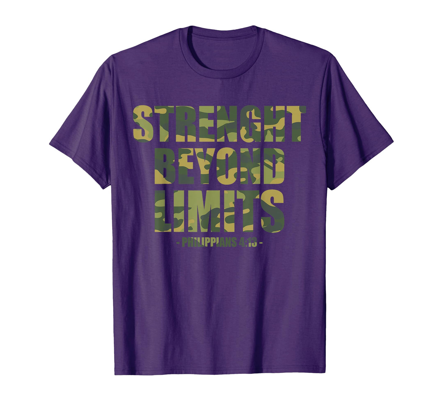 Strenght Beyond Limits Christian Men Camo Scripture Gym Work T-Shirt