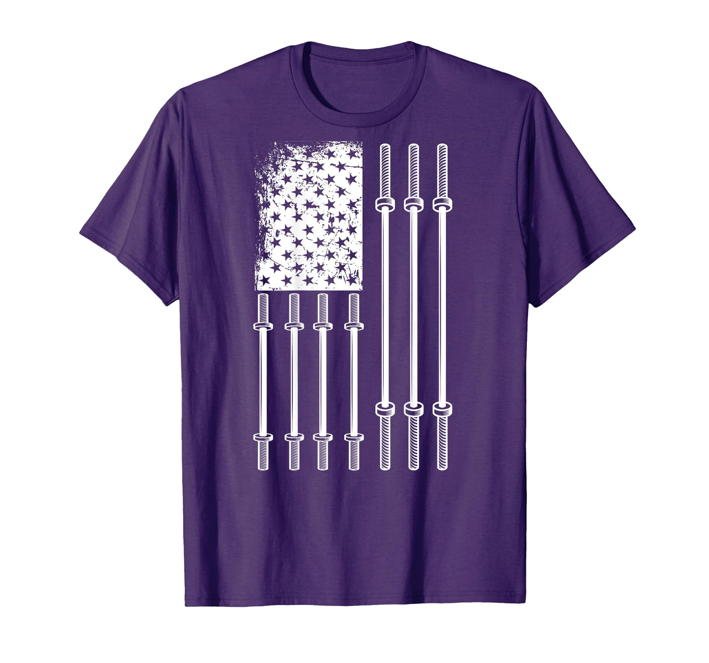 Barbell US Flag Weightlifting Patriotic Back Print Gym Women Kids Men T-Shirt