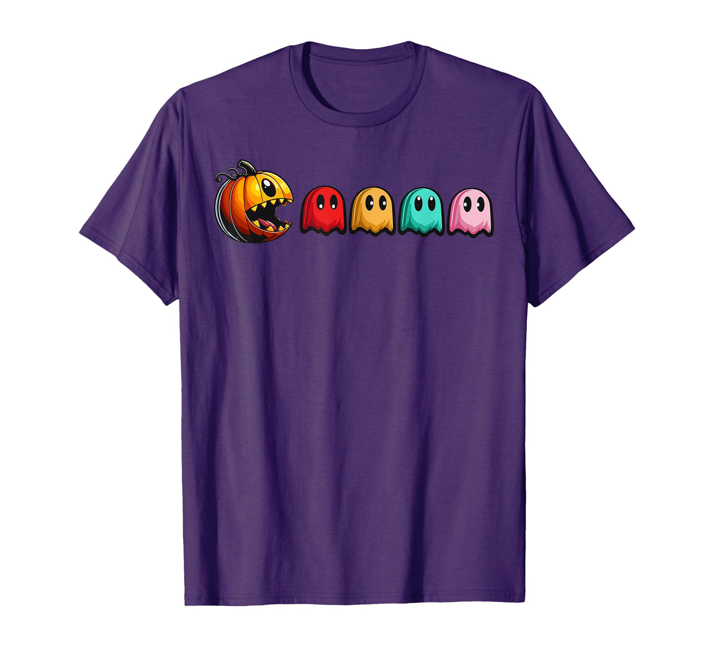 Halloween Pumpkin vs. Ghosts Retro Video Game T-Shirt