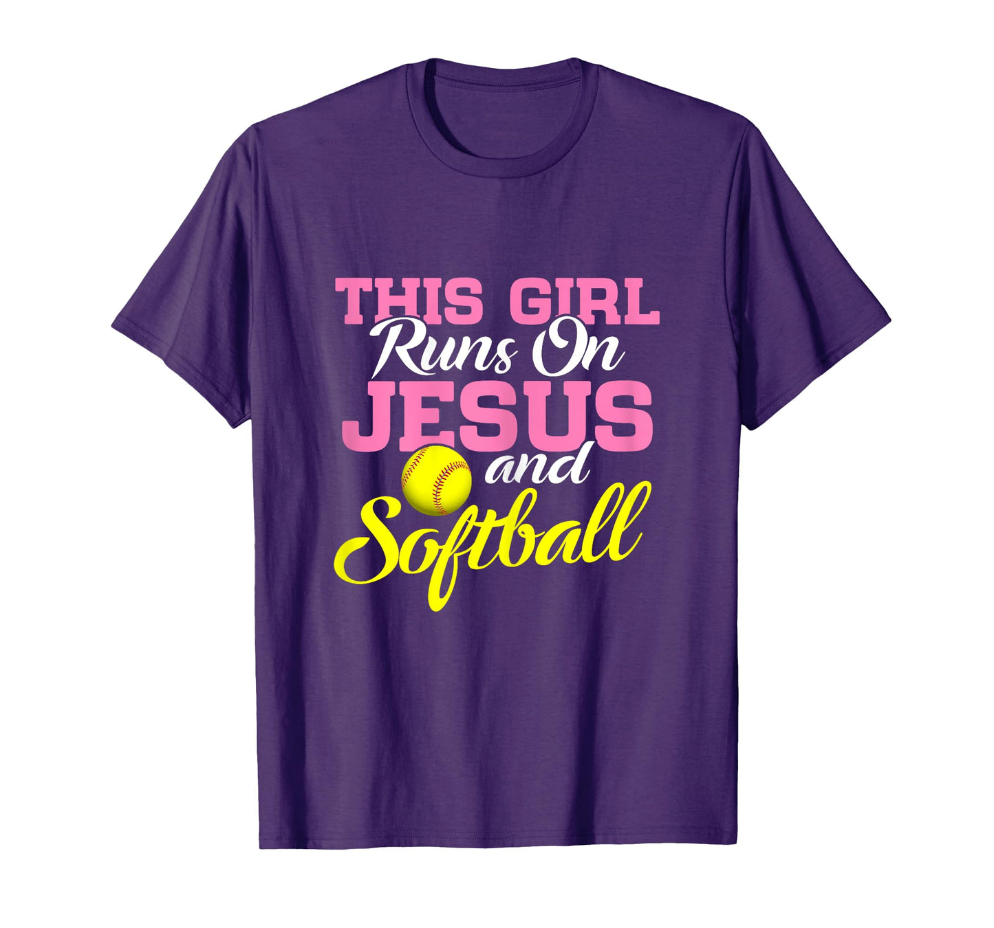 This Girl Runs On Jesus and Softball Women Christian T-Shirt