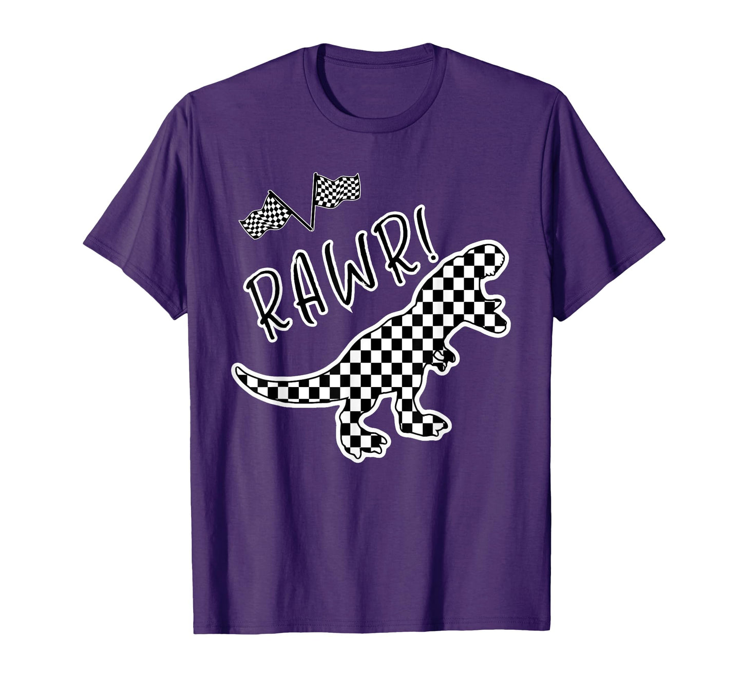 Checkered T-rex Dinosaur Race Car Gamer Boys Girls Toddler T-Shirt