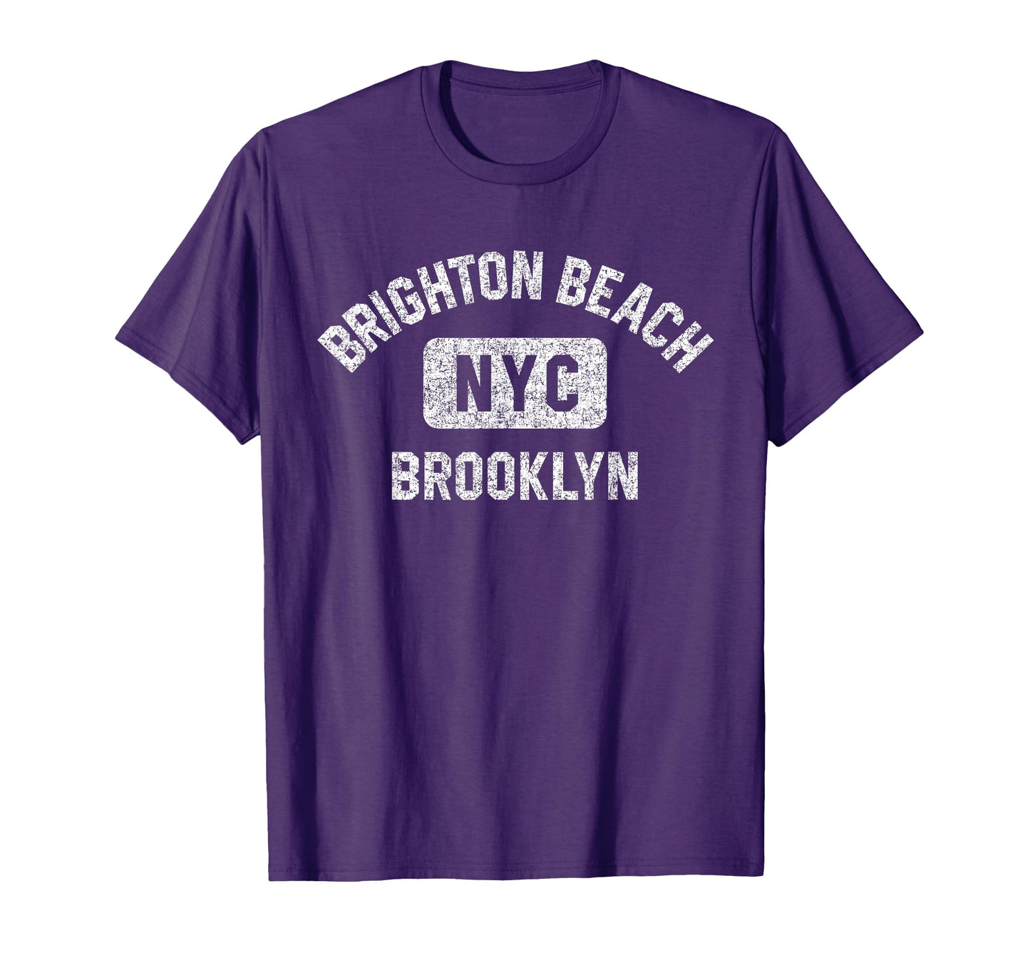 Brighton Beach Brooklyn NYC Gym Style Distressed White Print T-Shirt