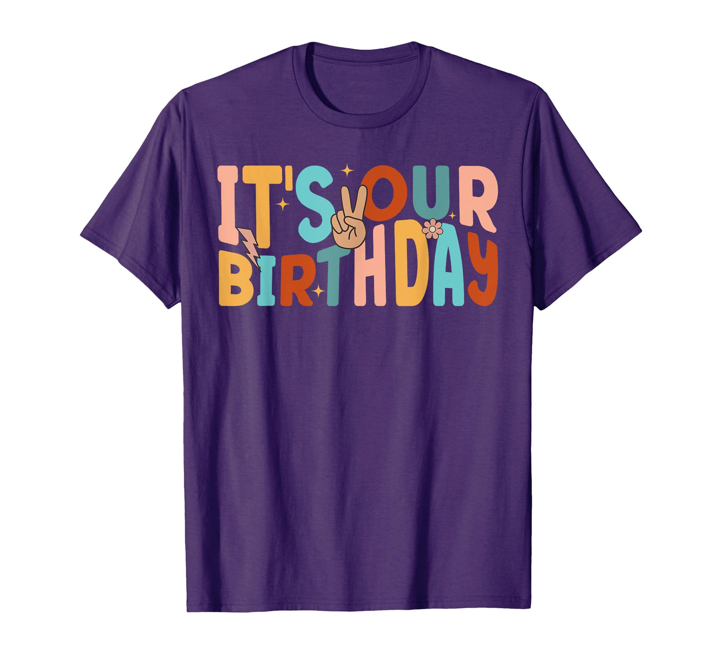 It's Our Birthday Twins Matching Girl's Women's Groovy Retro T-Shirt