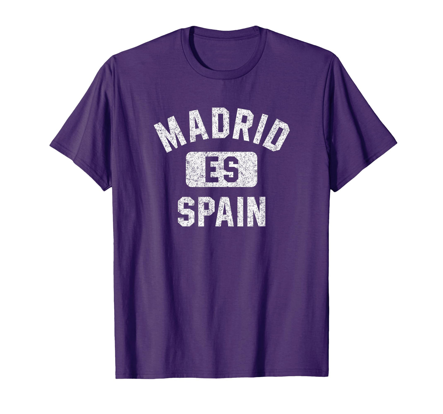 Madrid Spain Gym Style Distressed White Print T-Shirt