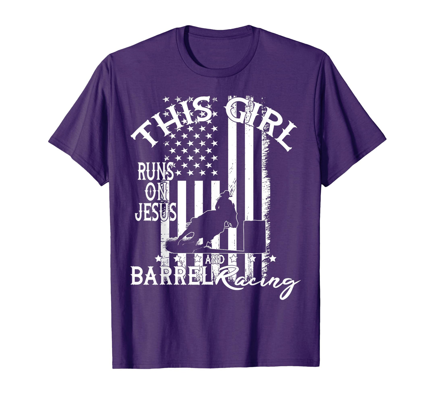 US flag Horse Barrel Racing This Girl runs on Jesus Rodeo T-Shirt