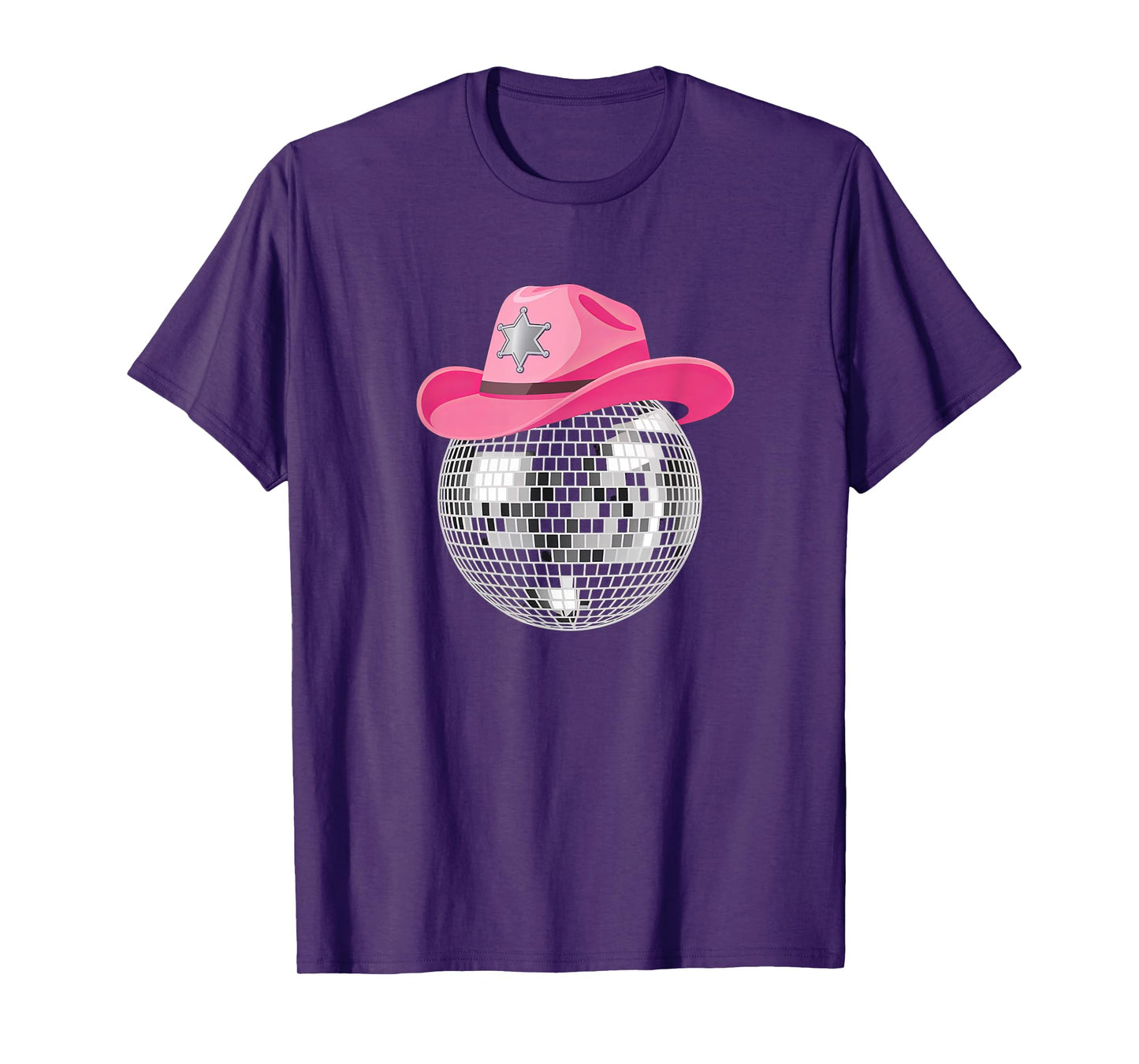 disco ball vintage pink cowboy hat discoball party woman T-Shirt