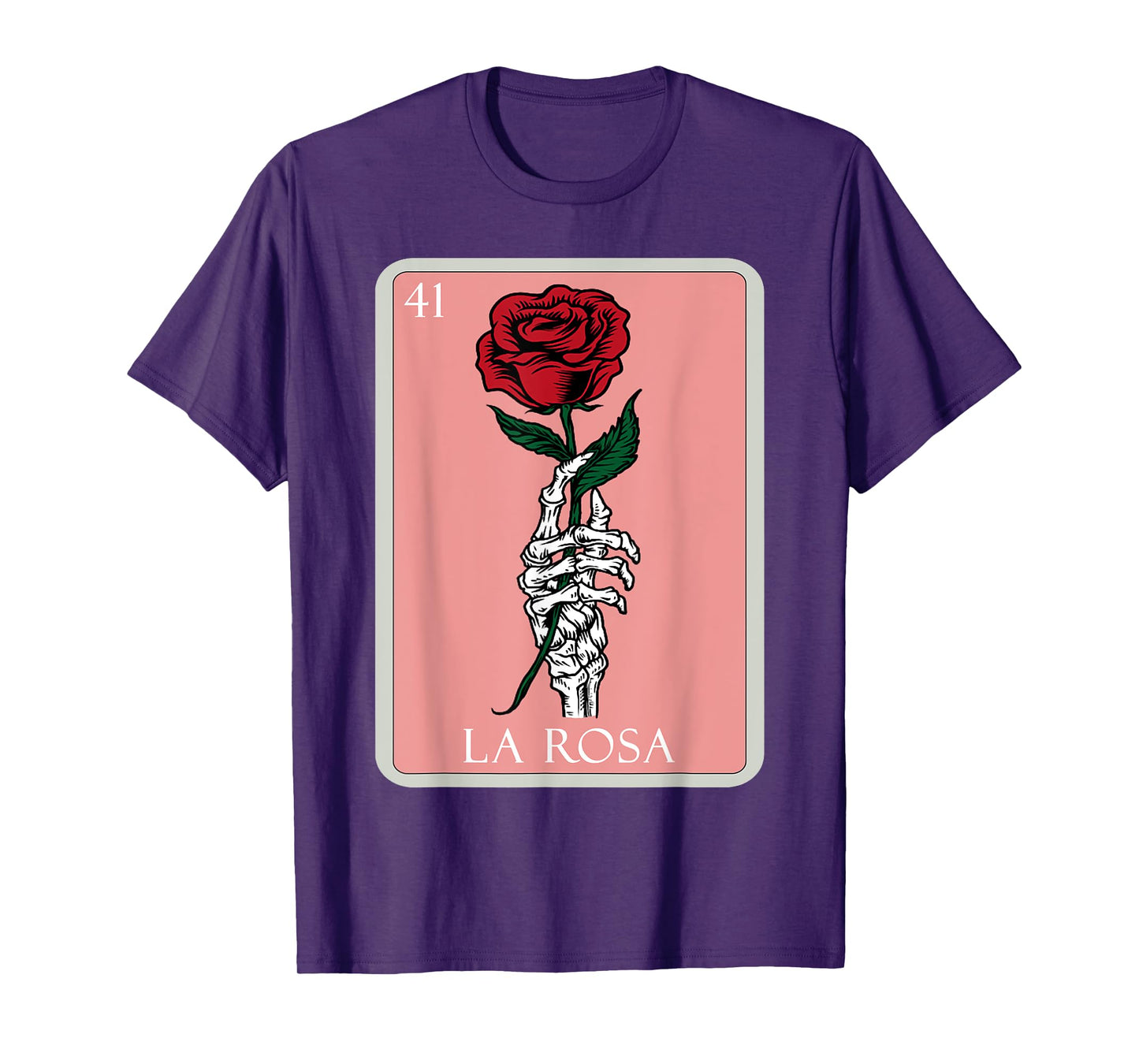 La Rosa Skeleton Hand Red Rose Mexican Bingo Lottery Card T-Shirt