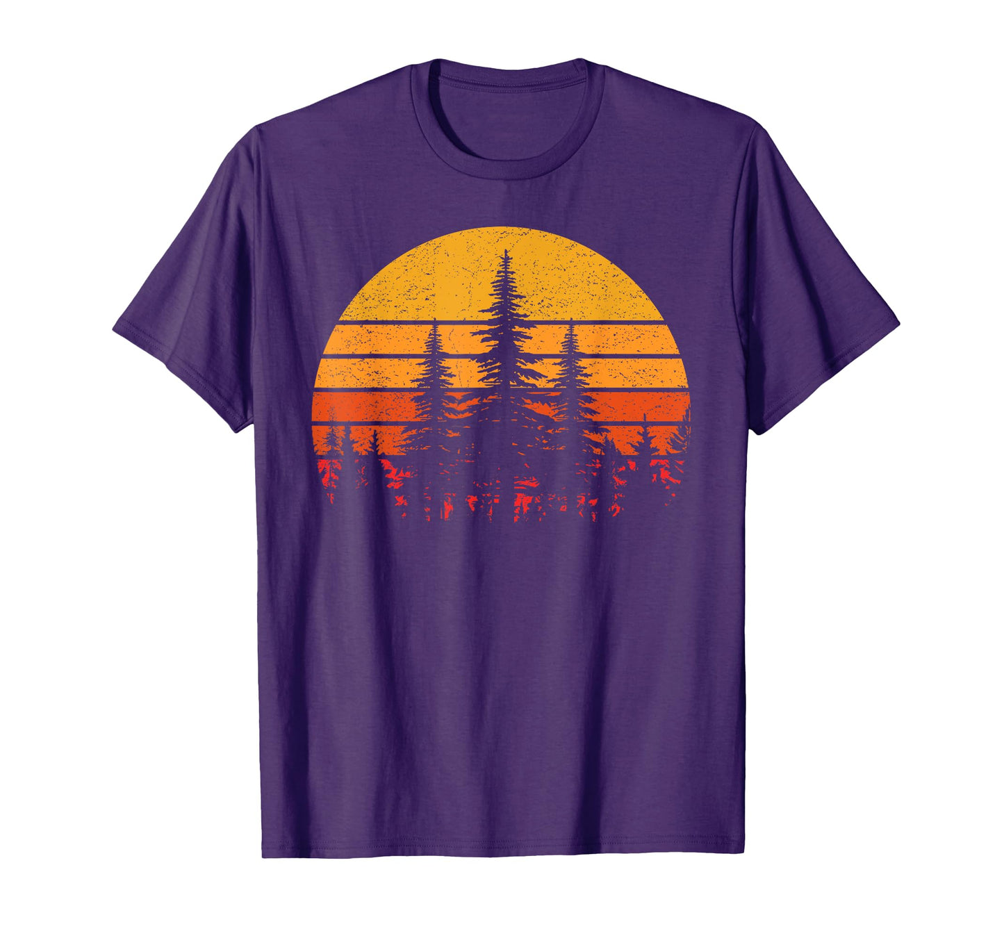 Retro Sun Minimalist Pine Trees Wildlife Nature Forest Man T-Shirt