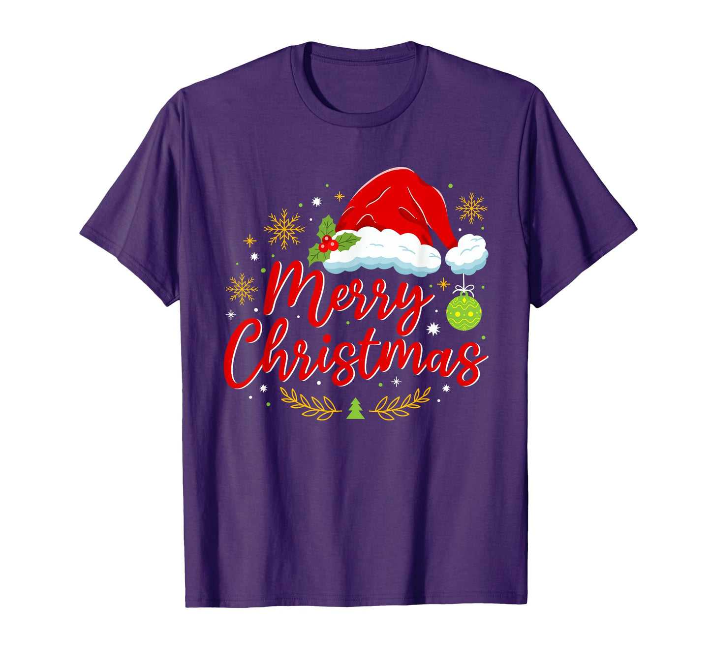 Festive Santa Hat with Holly Merry Christmas Men Women Kids T-Shirt