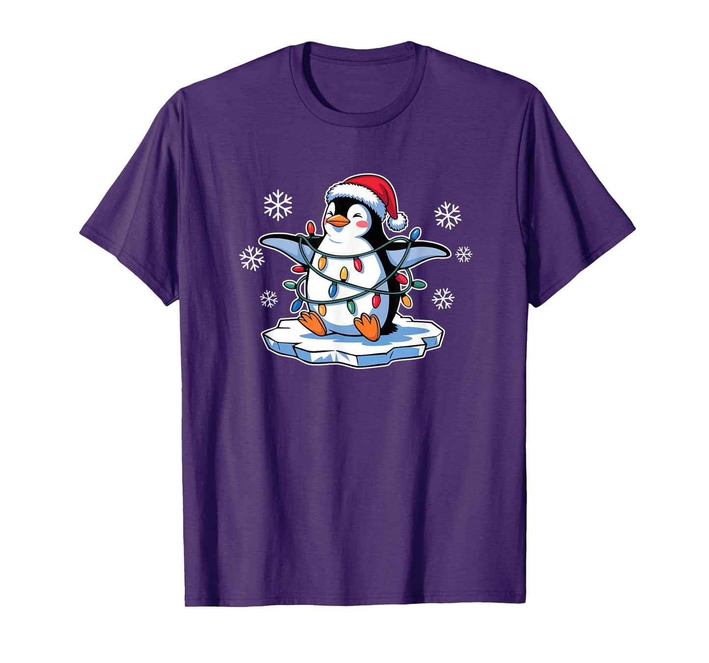 Happy Penguin in Christmas Lights Funny T-Shirt
