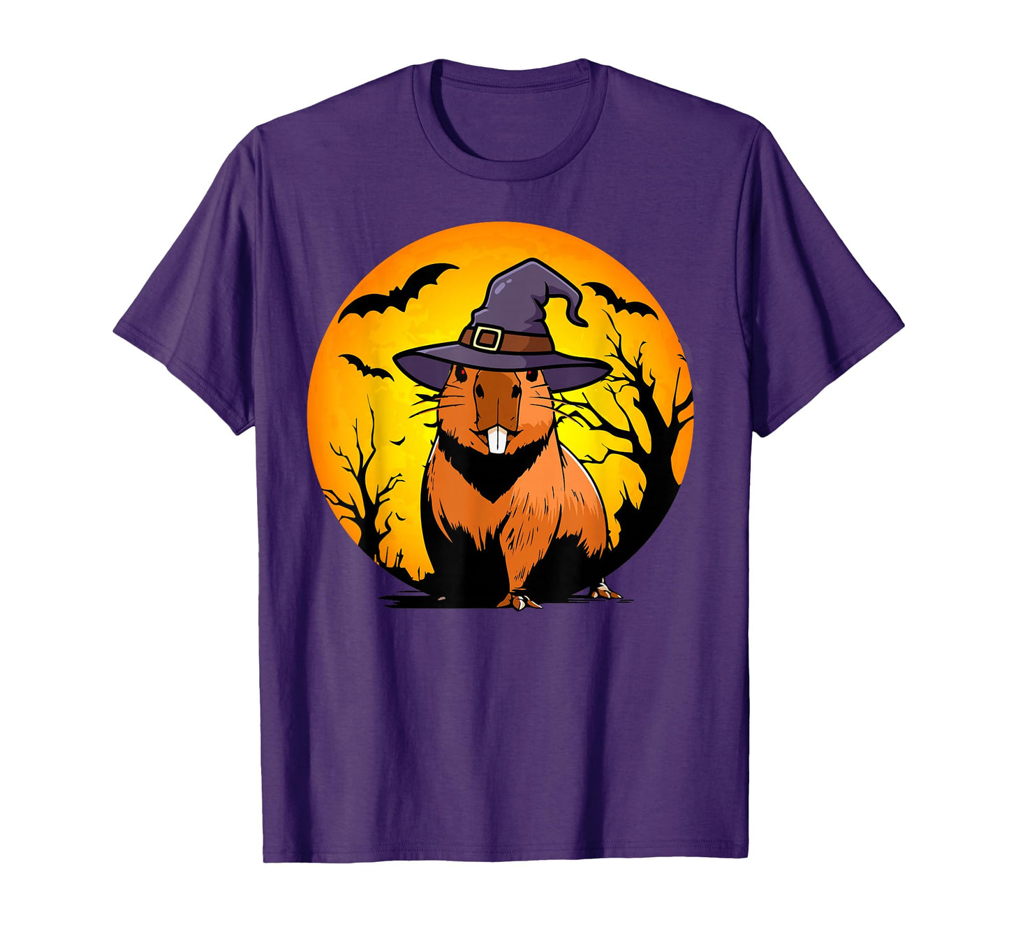 Capybara Witch Hat Halloween Moon Funny Spooky Animal T-Shirt