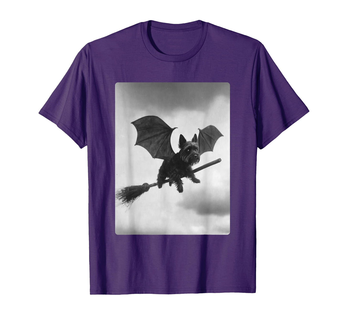 Yorkshire Terrier Witch Broom Bat Wings Spooky Halloween Dog T-Shirt