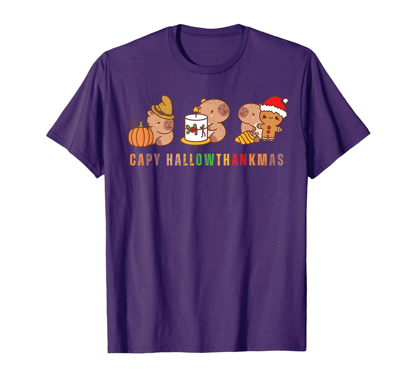 Capy Hallowthankmas Capybaras Halloween Thanksgiving Xmas T-Shirt