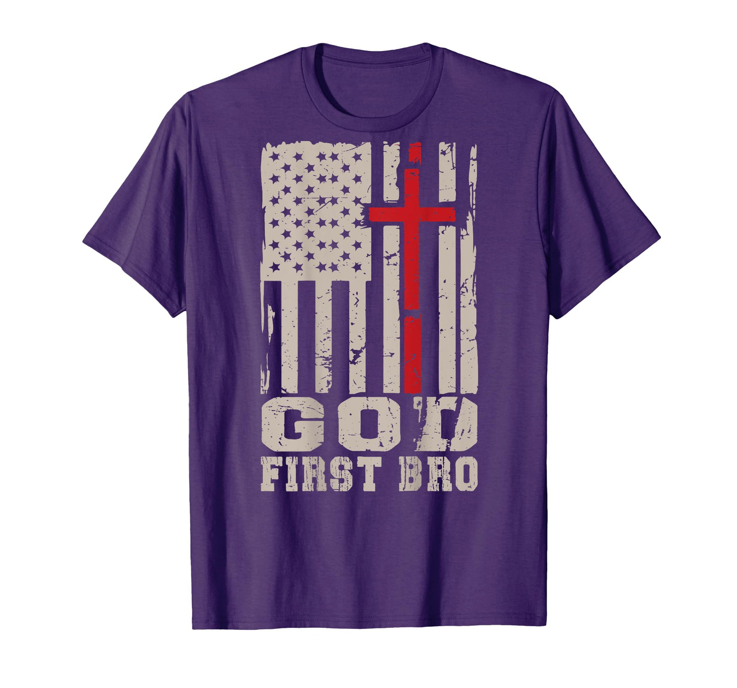 Men's God First Bro Christian Faith Cross On Back Graphic T-Shirt