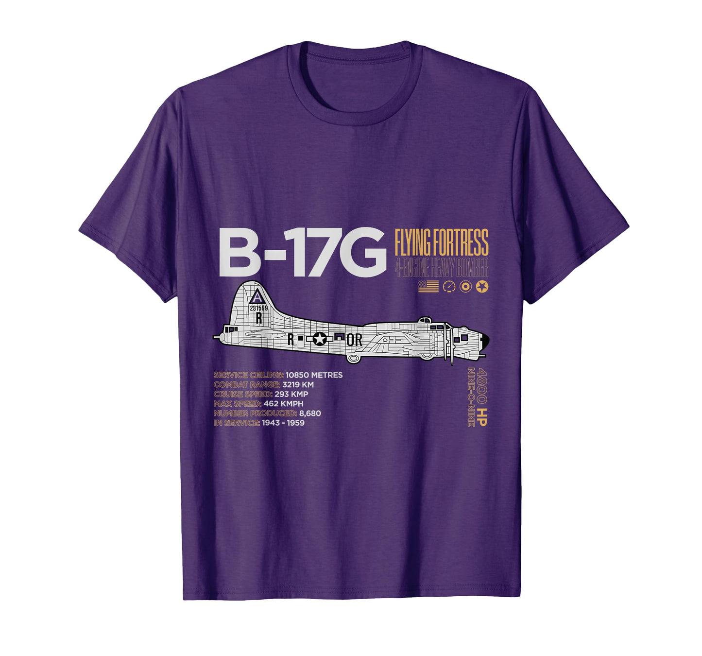 B-17G Flying Fortress Aircraft Schematics T-Shirt