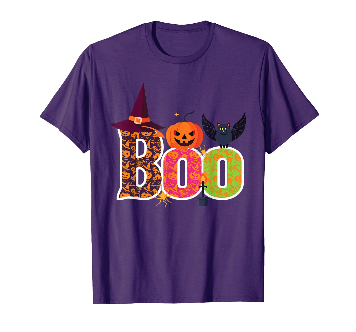 Haunted BOO Halloween Witch Pumpkin Bat Adults Kids T-Shirt