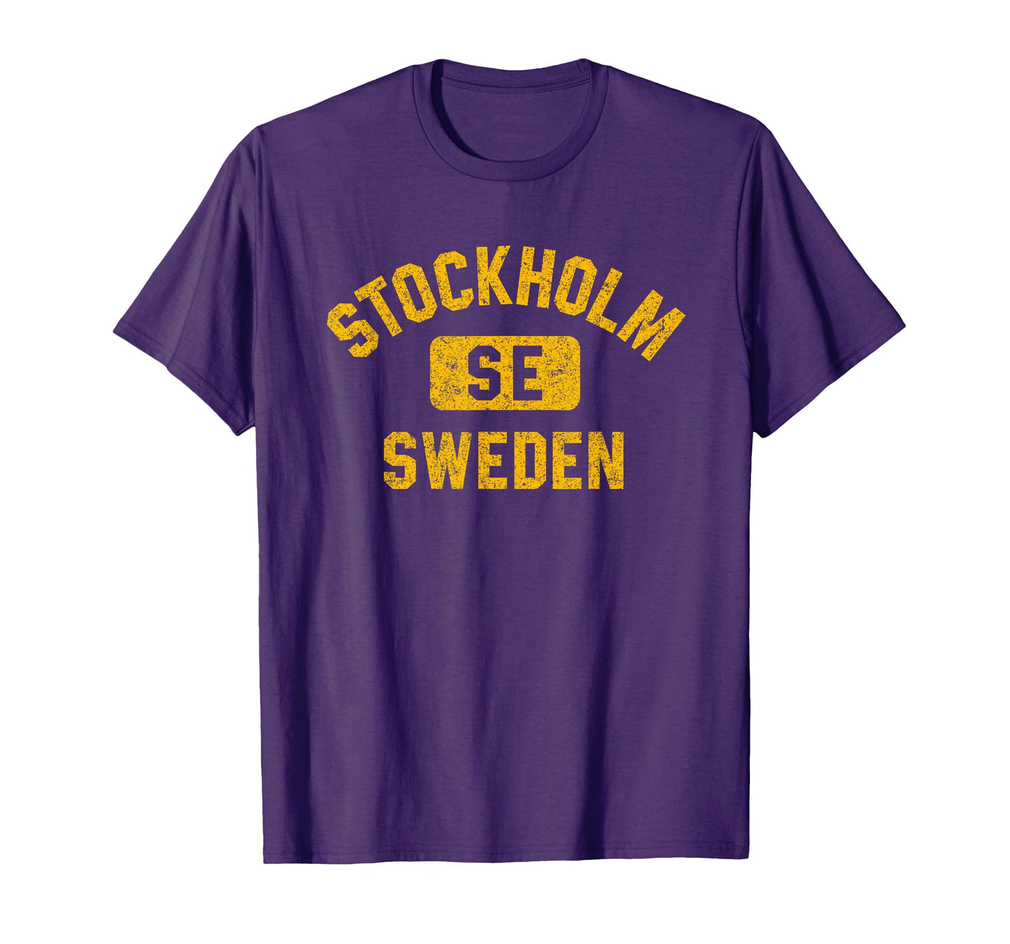 Stockholm Sweden SE Gym Style Distressed Amber Print T-Shirt