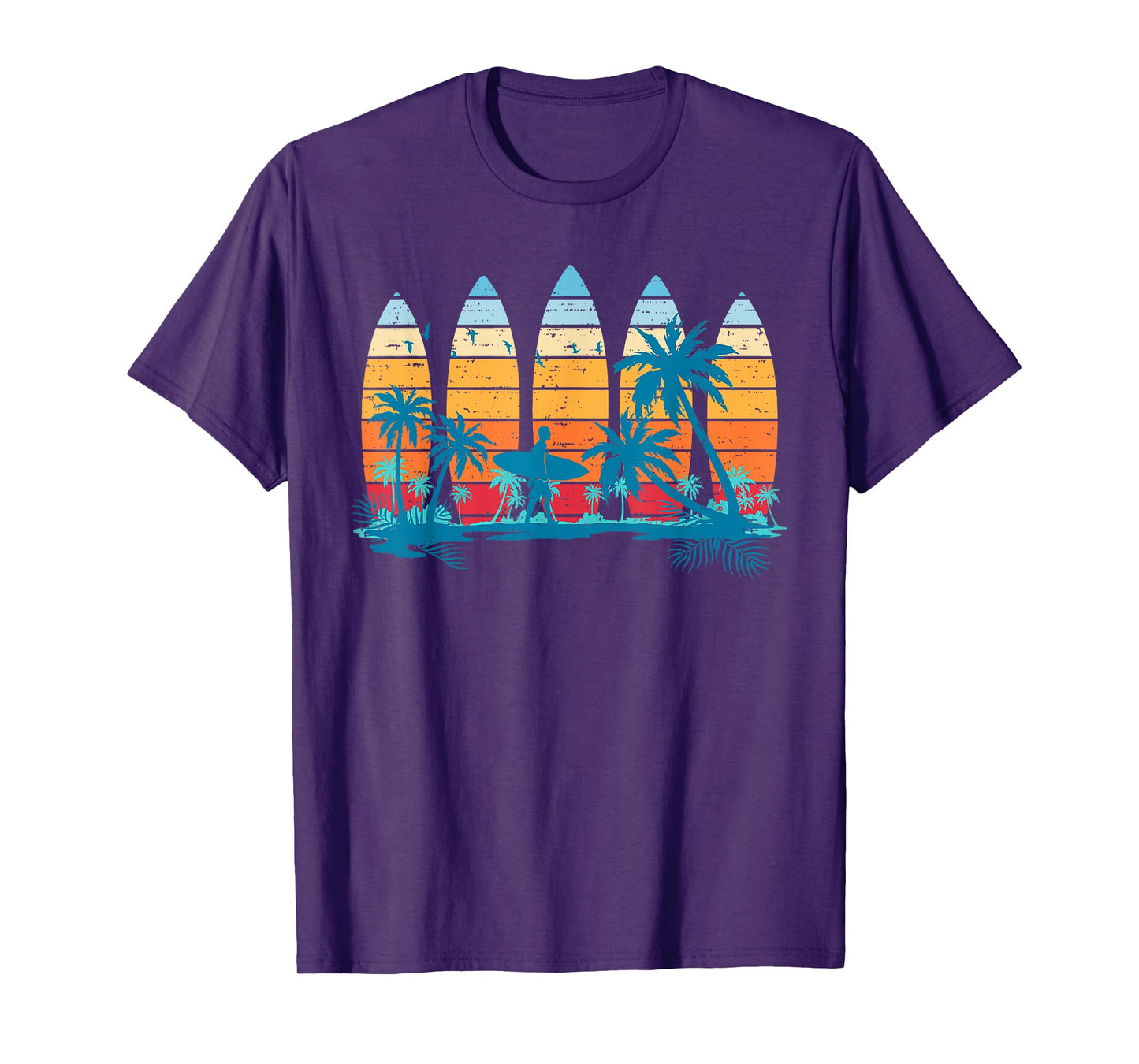Vintage Surfboard Sunset Surfboarder Retro Surfer Palm Tree T-Shirt
