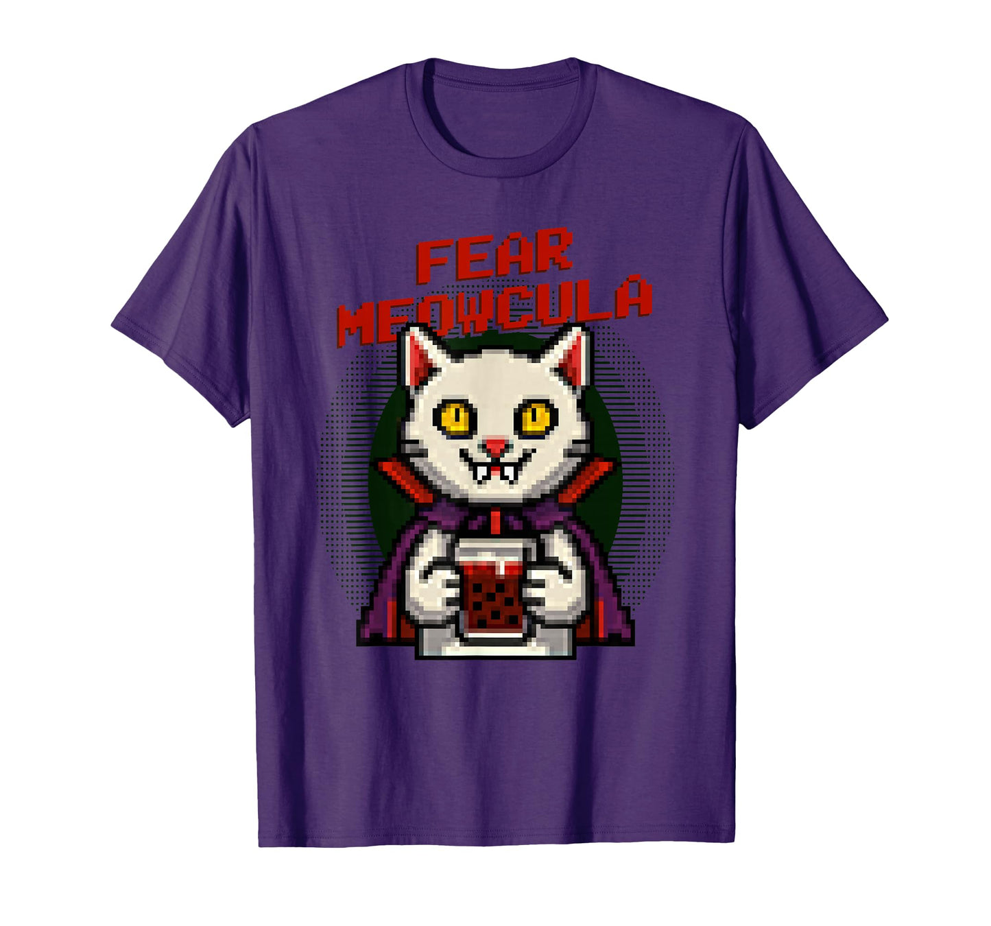 Fear Meowcula Funny Pixel Art Vampire Cat Halloween T-Shirt
