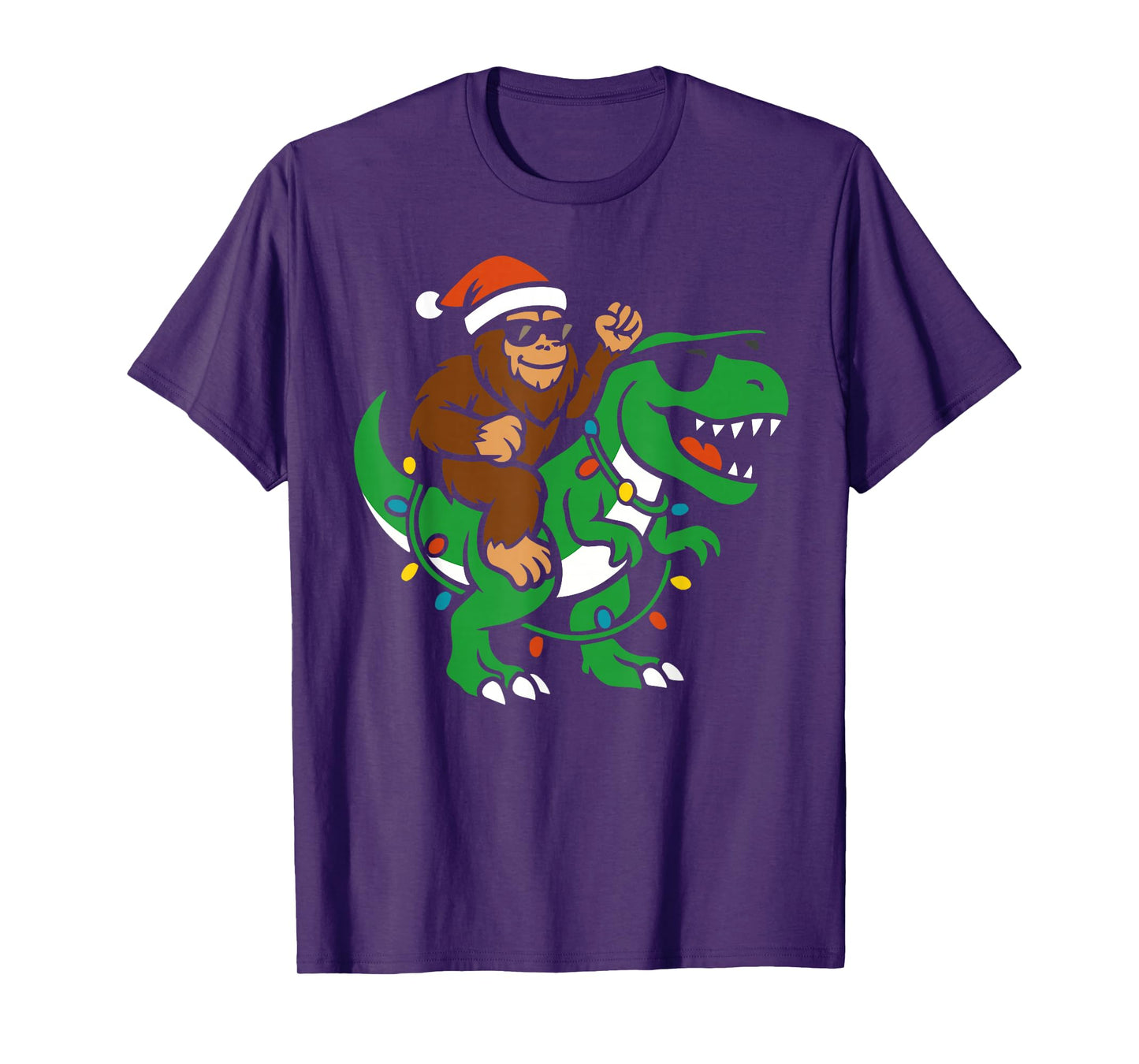 Christmas Bigfoot Riding Dinosaur Santa hat T-Shirt
