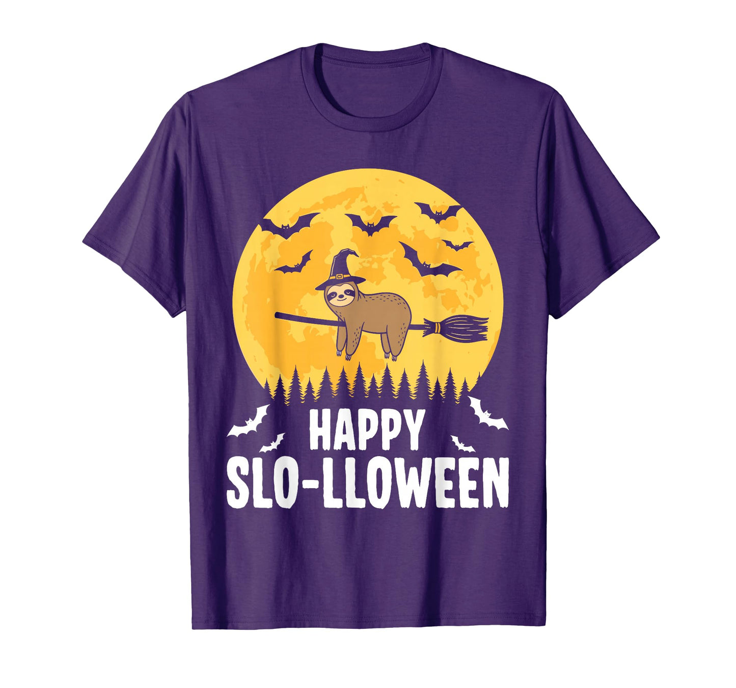 Happy Slo-lloween Funny Halloween Sloth Flying Witch T-Shirt