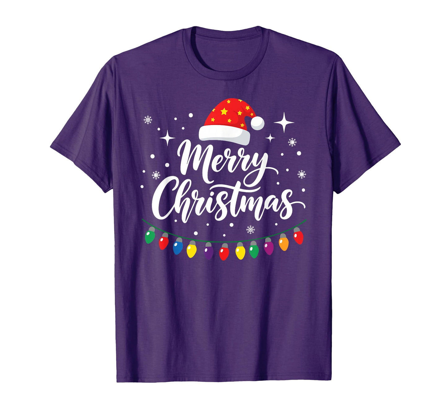 Merry Christmas Lights Red Santa Hat Xmas Family Men Women T-Shirt