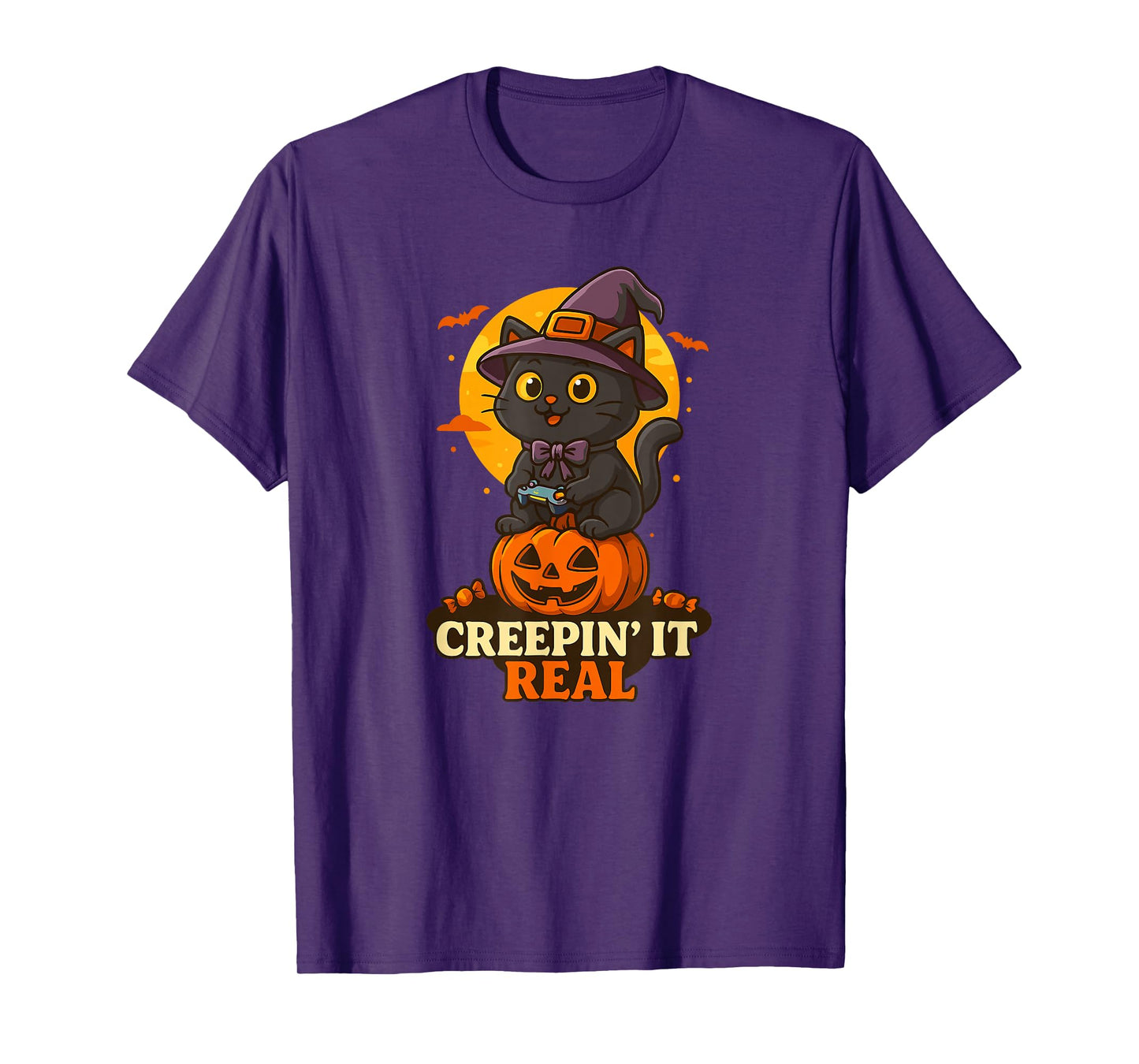 Moonlight Pumpkin Witch Cat Night Halloween Costume Spooky T-Shirt