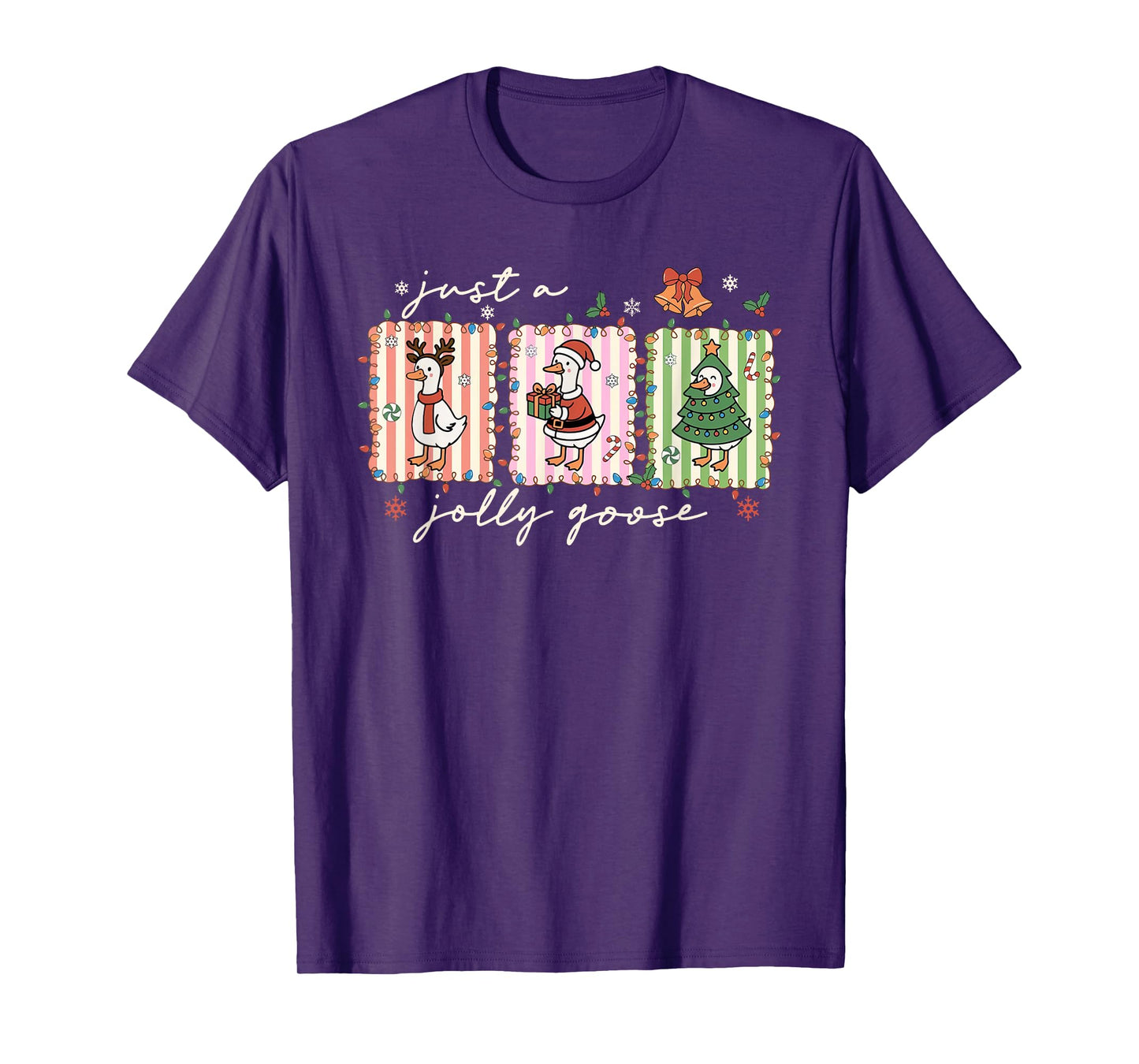 Just A Jolly Goose Funny Goose Santa Reindeer Cute Christmas T-Shirt