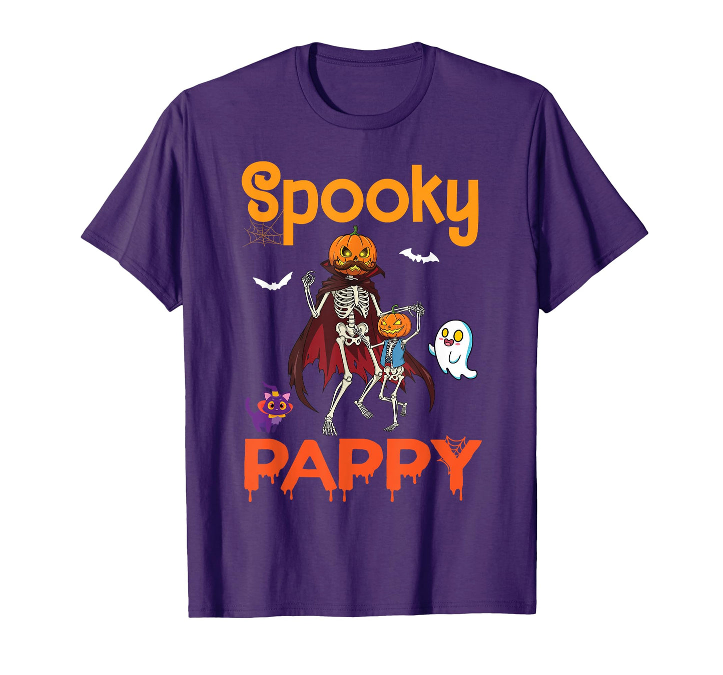 Spooky Pappy Skeletons Dancing with Pumpkin Head and Ghost T-Shirt