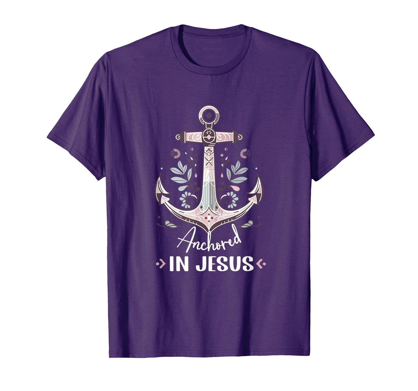 Anchored in Jesus Anchor Womens Nautical Anchor Flower T-Shirt