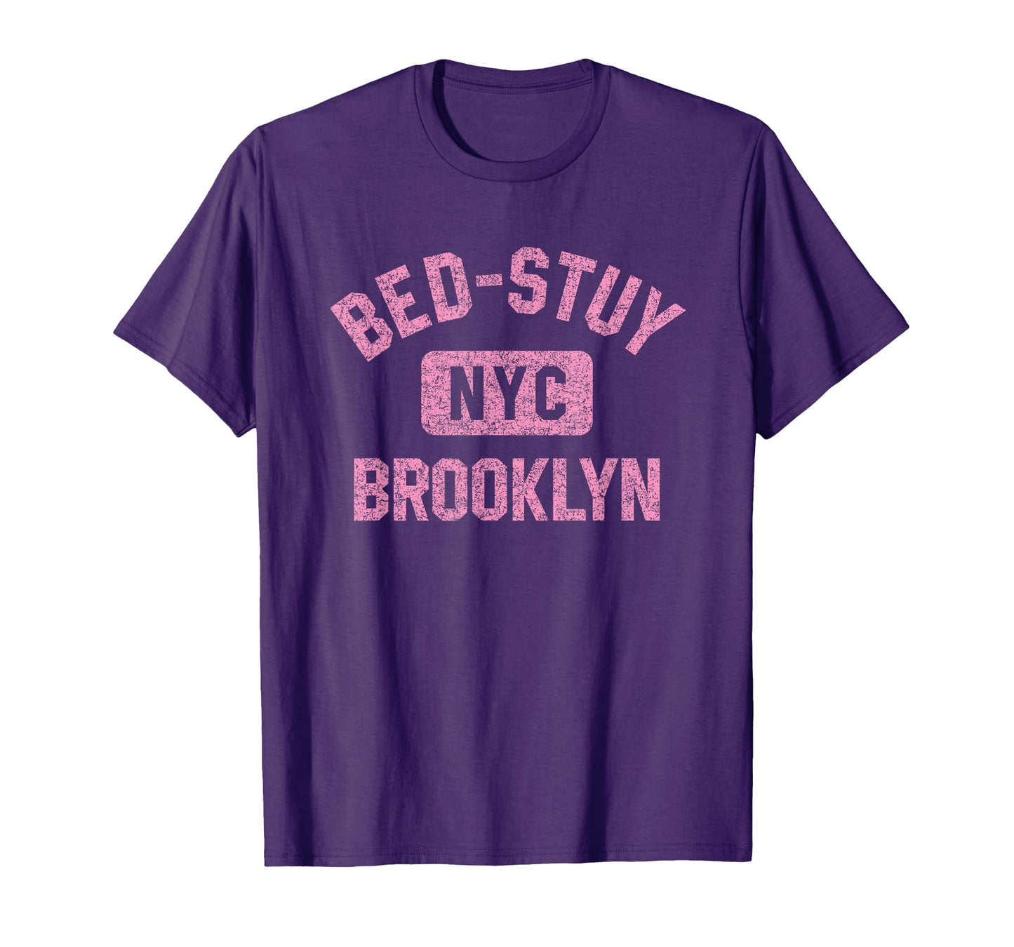 Bed-Stuy Brooklyn NYC Gym Style Distressed Pink Print T-Shirt