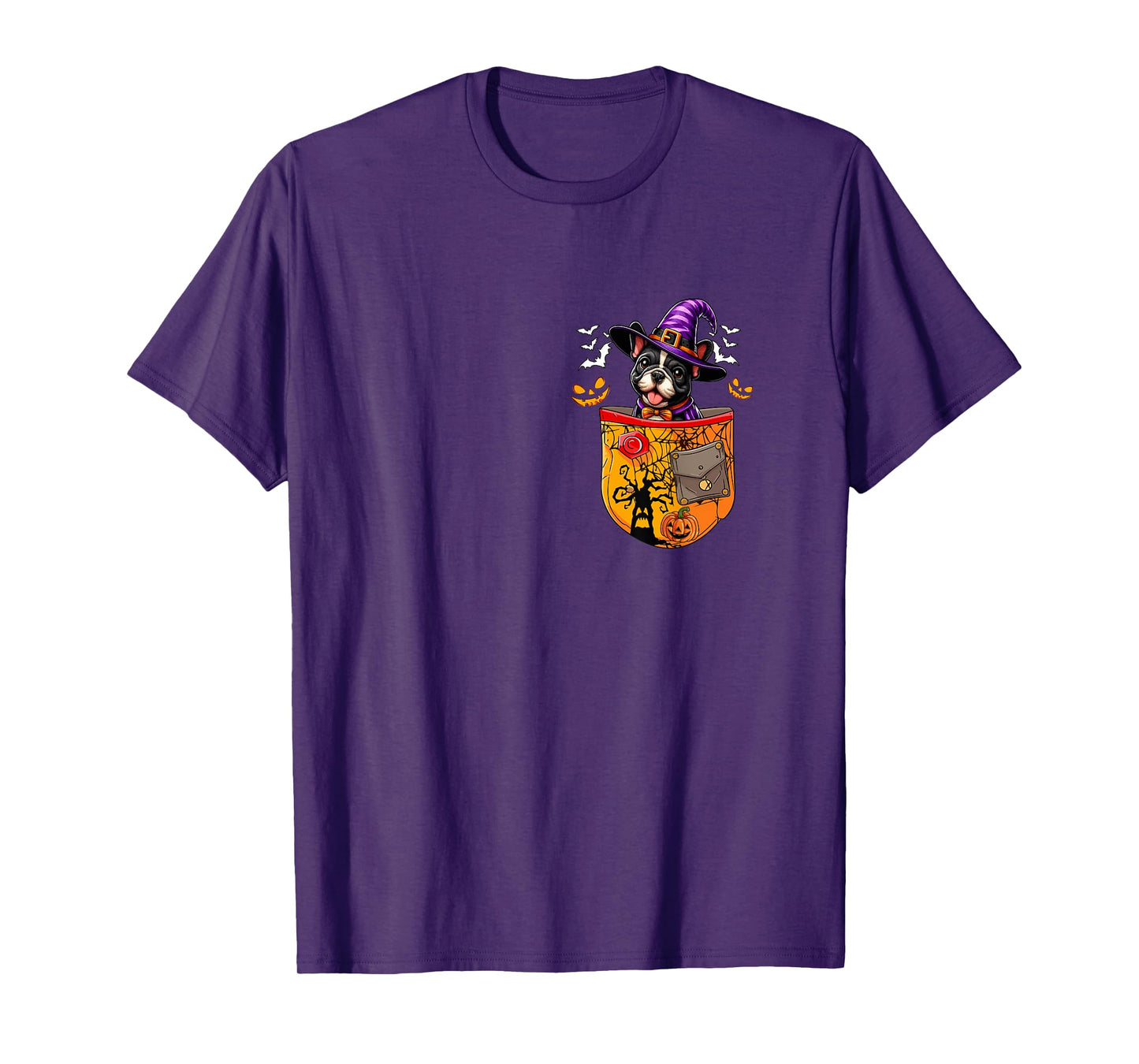 French Bulldog As Witch in Pocket Halloween Dog Owner T-Shirt