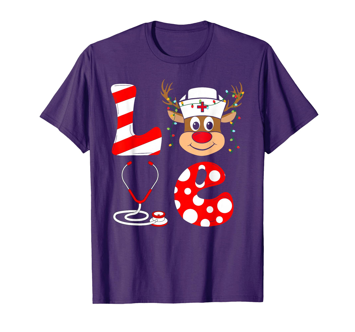Love Reindeer Nurse Christmas Pajama Nursing Scrub Tops Xmas T-Shirt
