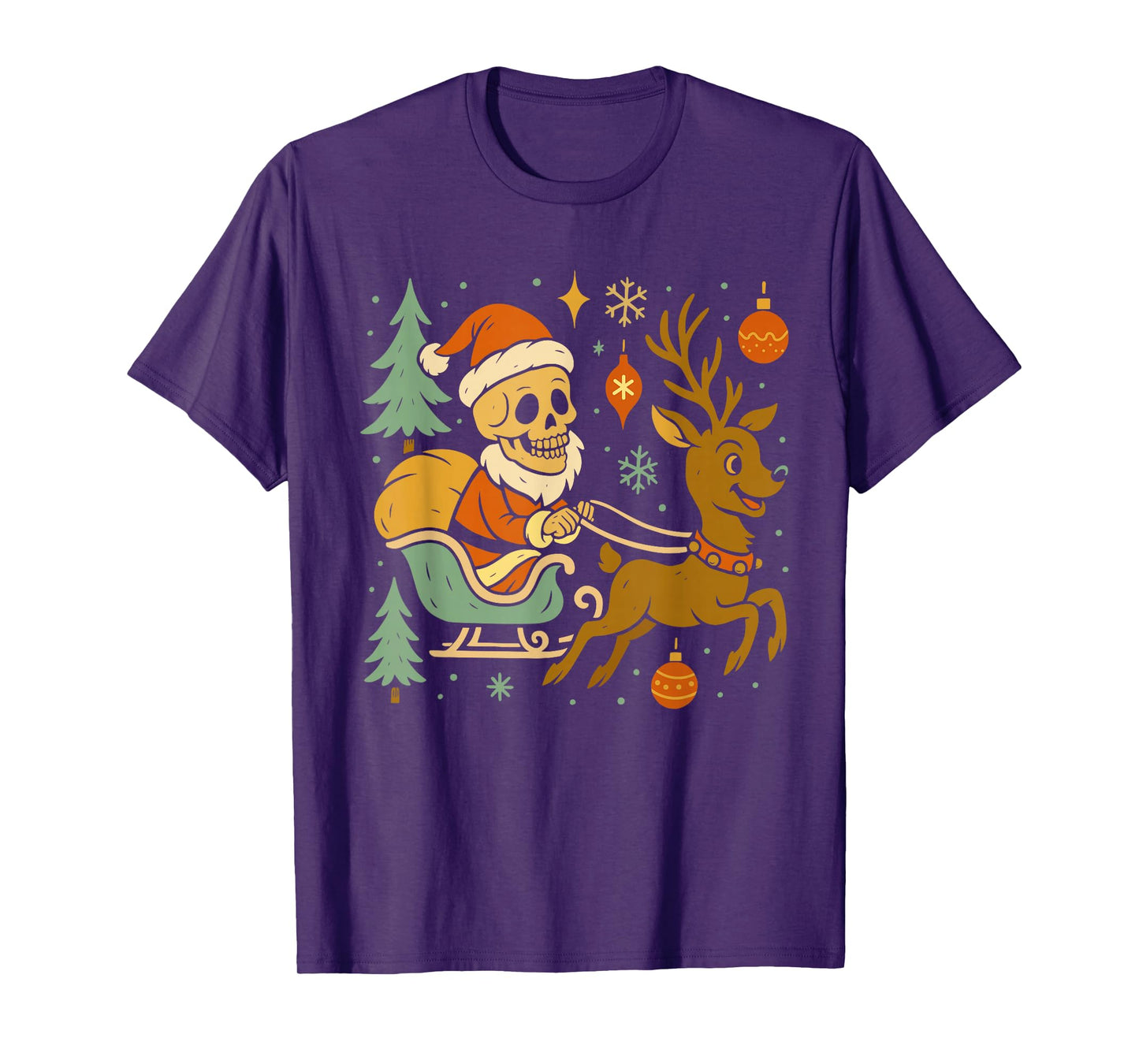 Funny Skeleton Santa Merry Christmas Sleigh Reindeer Xmas T-Shirt