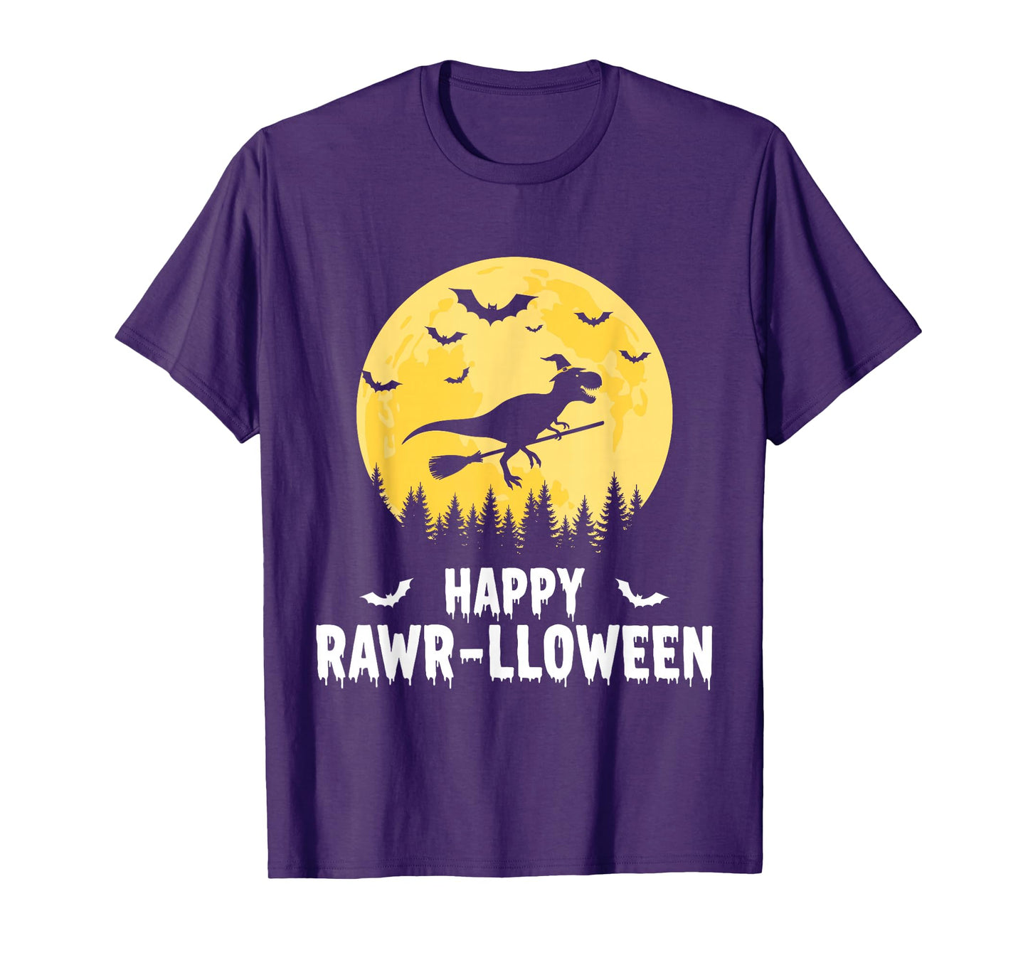 Happy Rawr-lloween Funny Halloween T Rex Flying Witch T-Shirt