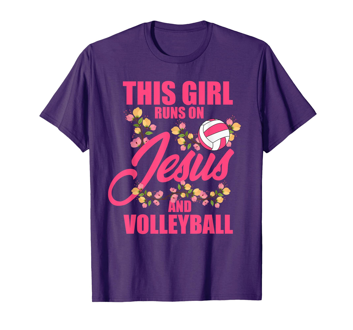 This Girl Runs on Jesus & Volleyball Sporty Religious Women T-Shirt