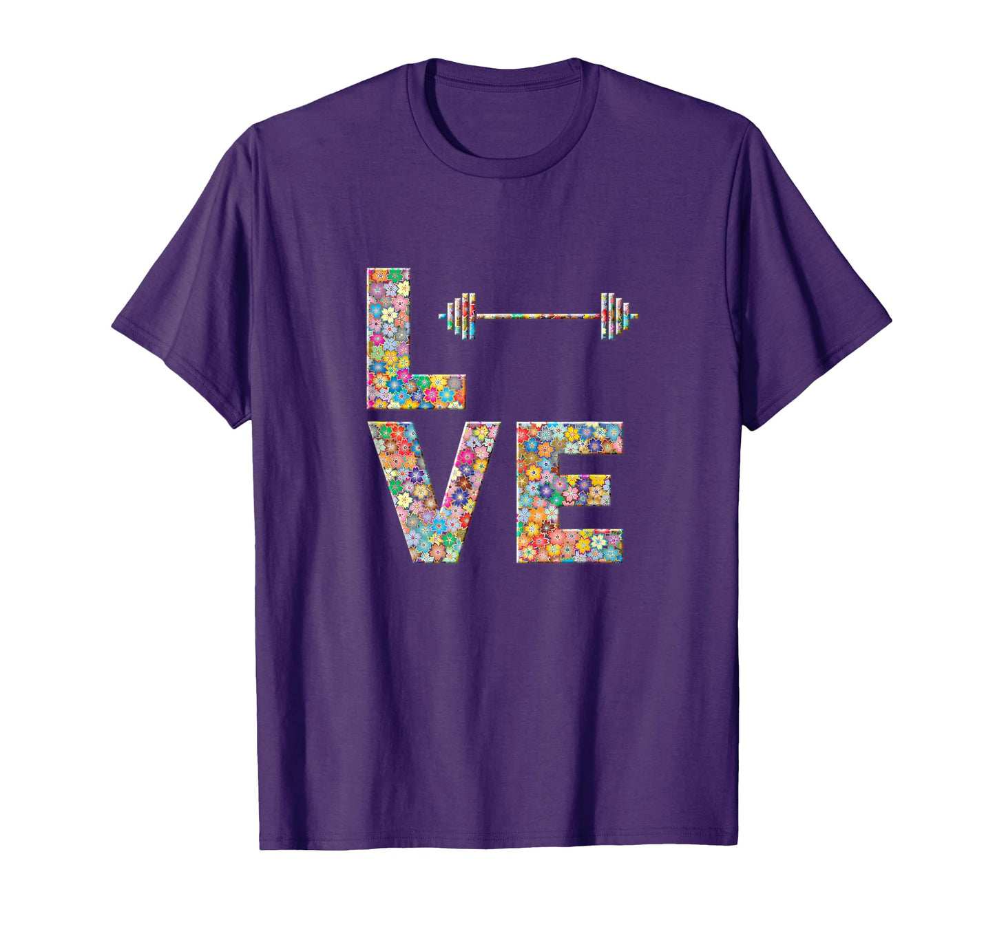 Barbell Gym Workout Love Flowers T-Shirt