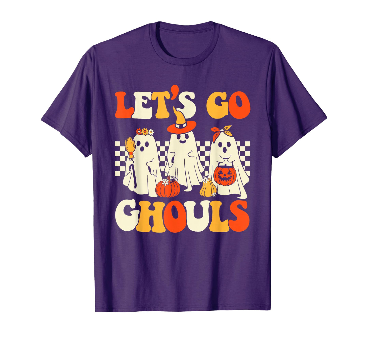 Let's Go Ghouls Halloween Ghost Outfit Costume Retro Groovy T-Shirt