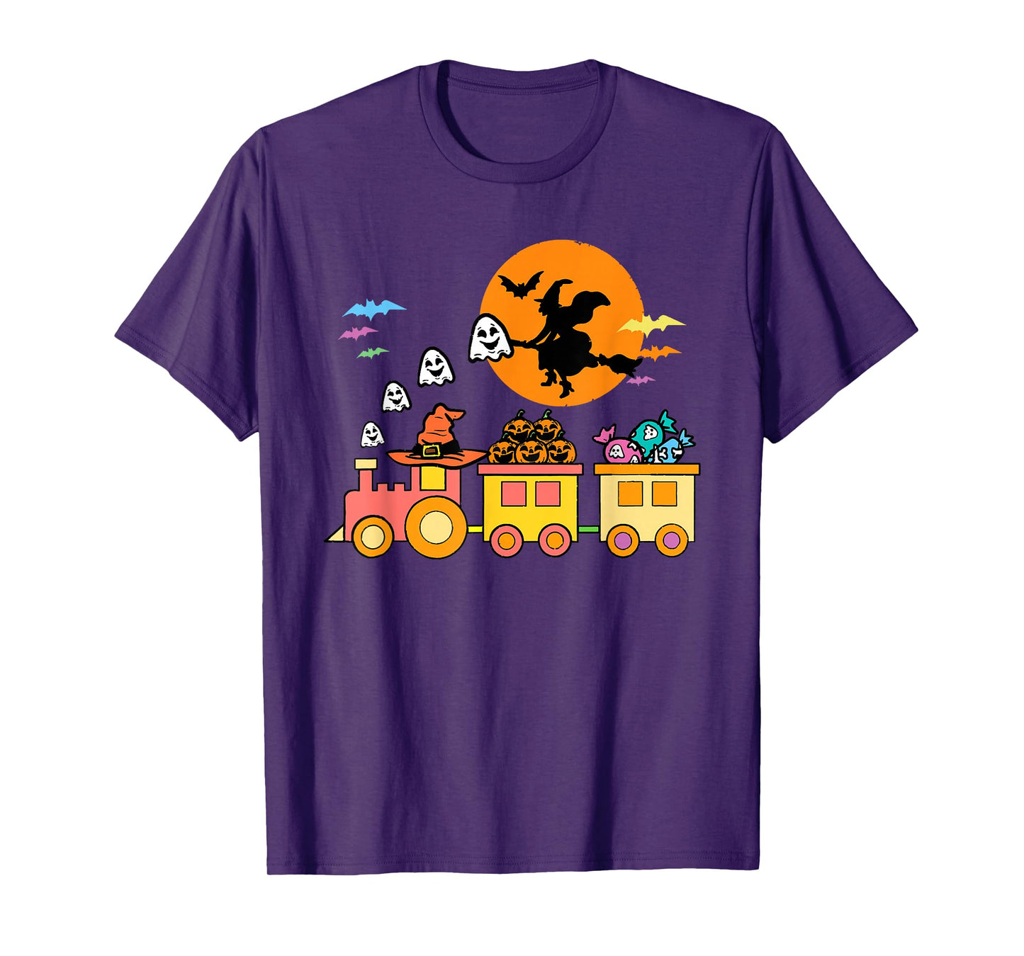 Halloween Ghost Train with Pumpkins and Witch T-Shirt