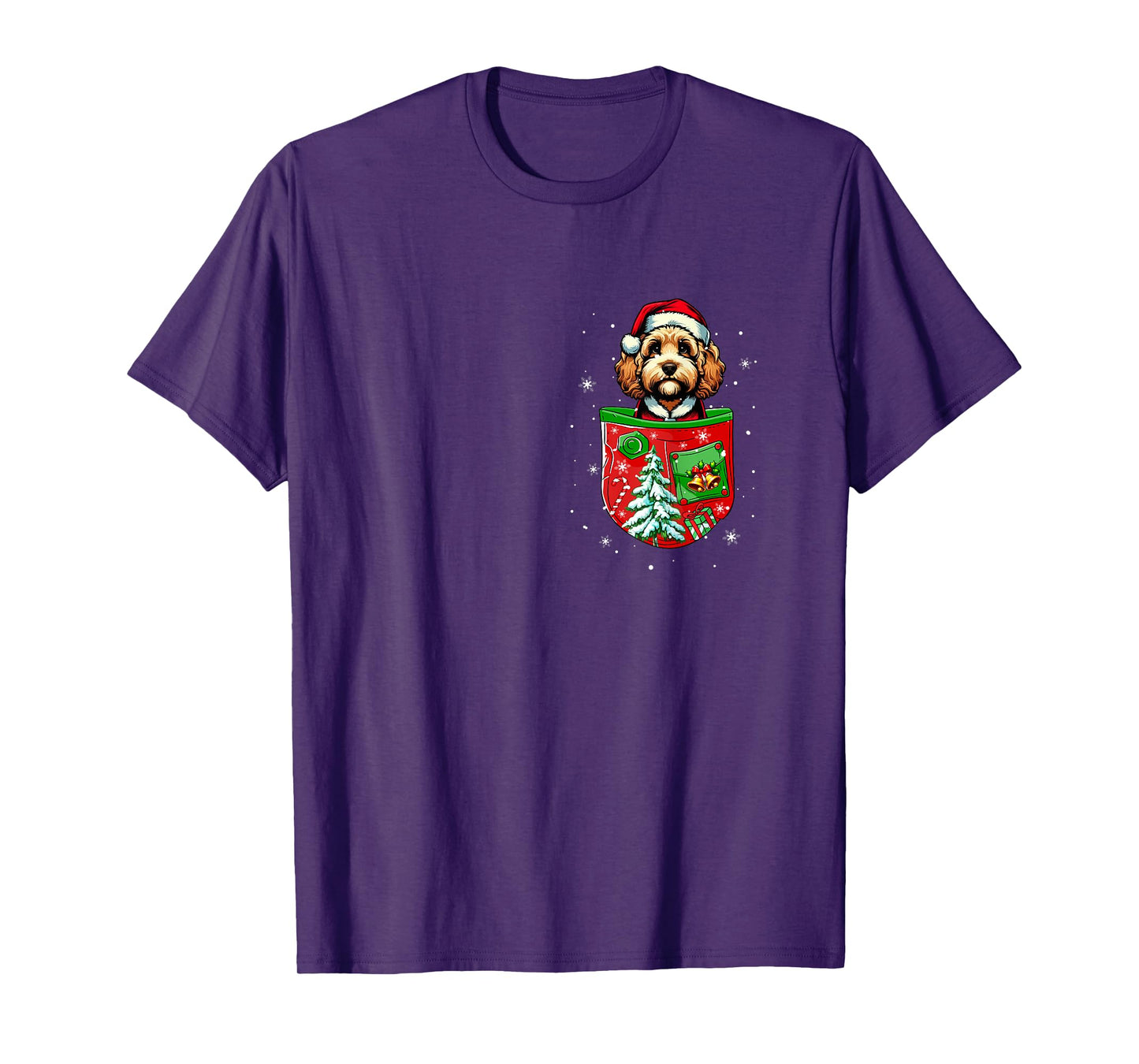 Santa Cockapoo in Pocket Owner Christmas Tree Bells T-Shirt