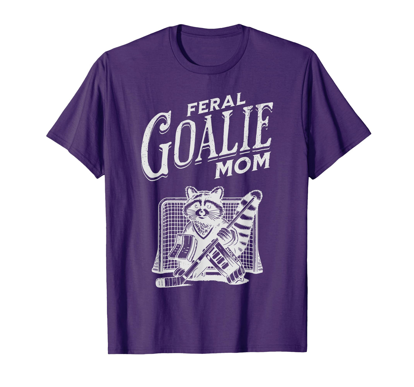 Retro Feral Goalie Hockey Mom Raccoon Ice Hockey Player T-Shirt