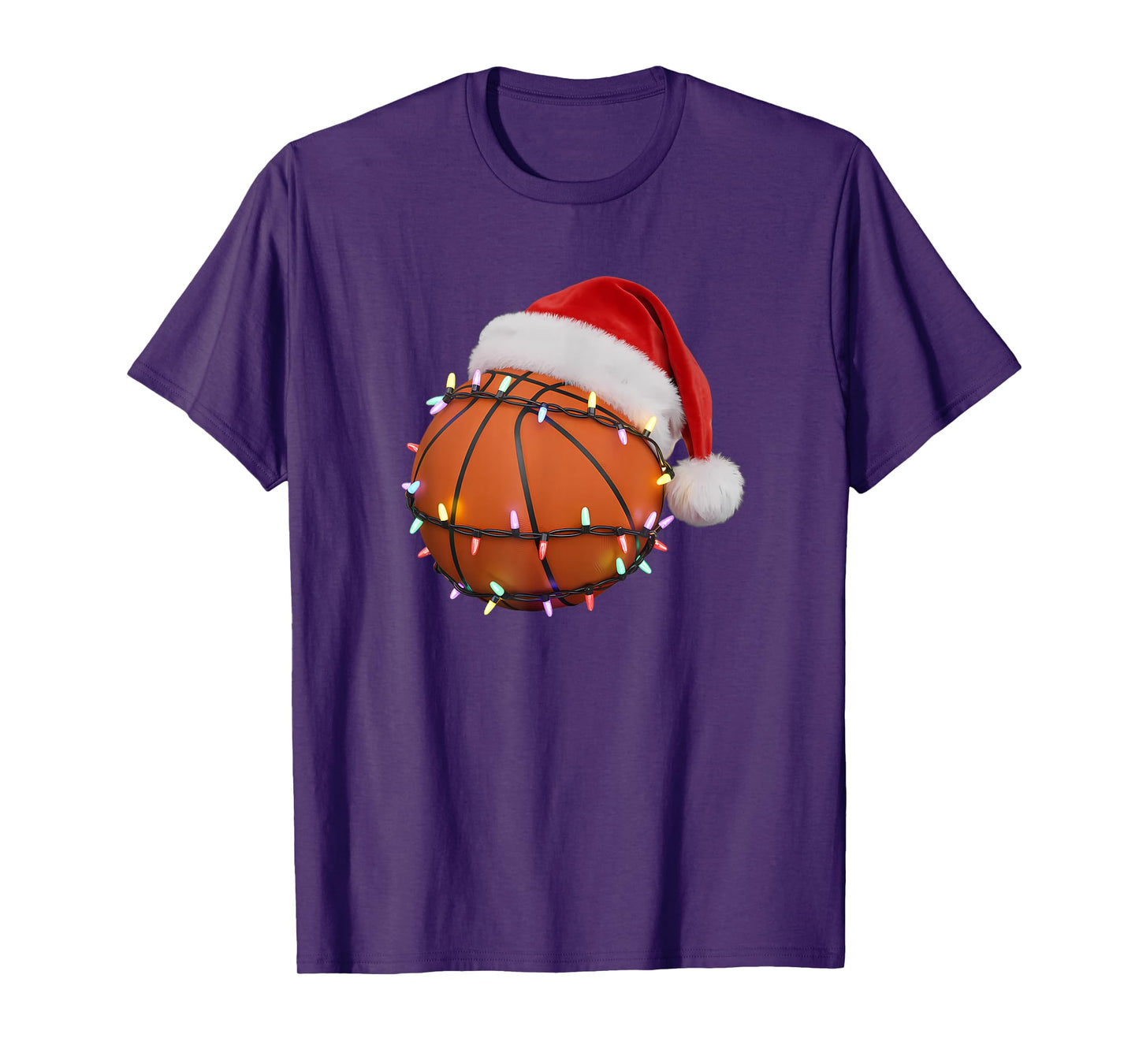 Basketball Christmas Lights Santa Hat Holiday T-Shirt
