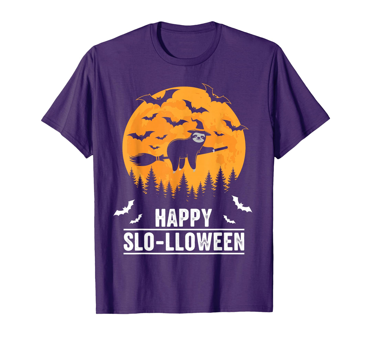 Happy Slo-lloween Funny Halloween Sloth Flying Witch T-Shirt